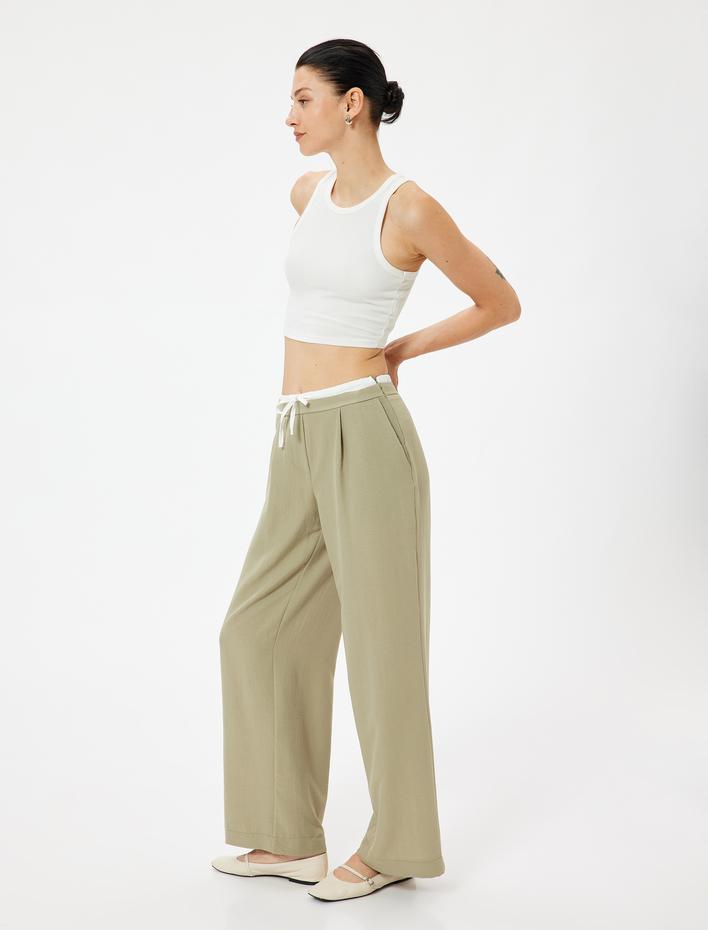  Bol Paça Pantolon Viskon Kumaş Cepli Beli Bağlamalı