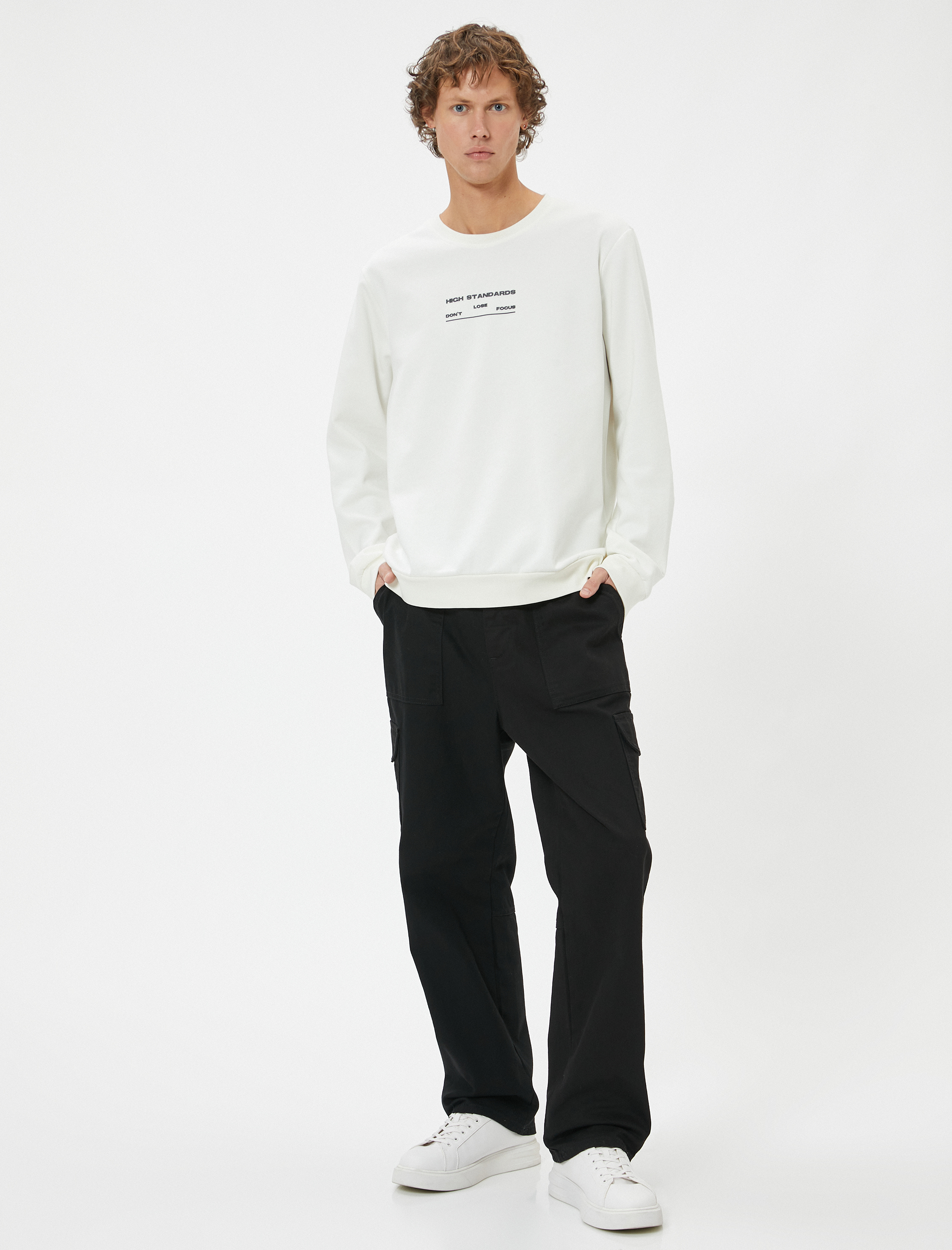   Slogan Baskılı Sweatshirt Basic Bisiklet Yaka Uzun Kollu Pamuklu İnterlok Kumaş