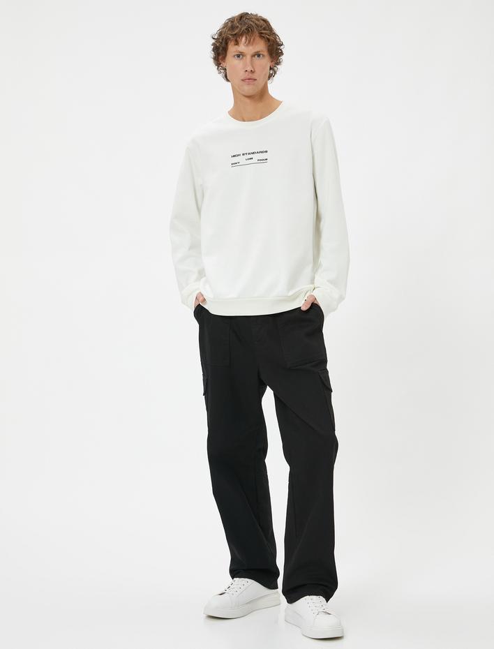  Slogan Baskılı Sweatshirt Basic Bisiklet Yaka Uzun Kollu Pamuklu İnterlok Kumaş