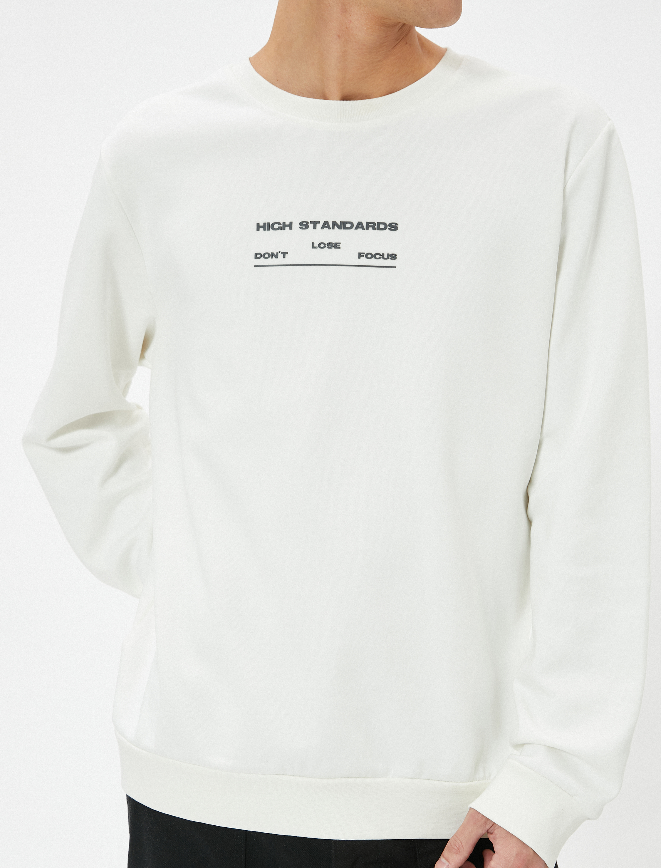   Slogan Baskılı Sweatshirt Basic Bisiklet Yaka Uzun Kollu Pamuklu İnterlok Kumaş