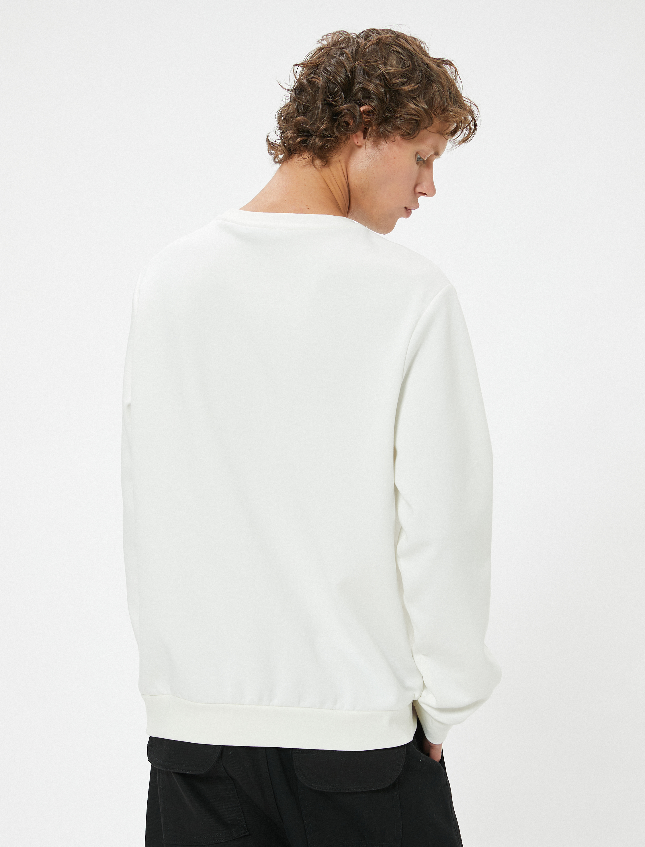   Slogan Baskılı Sweatshirt Basic Bisiklet Yaka Uzun Kollu Pamuklu İnterlok Kumaş