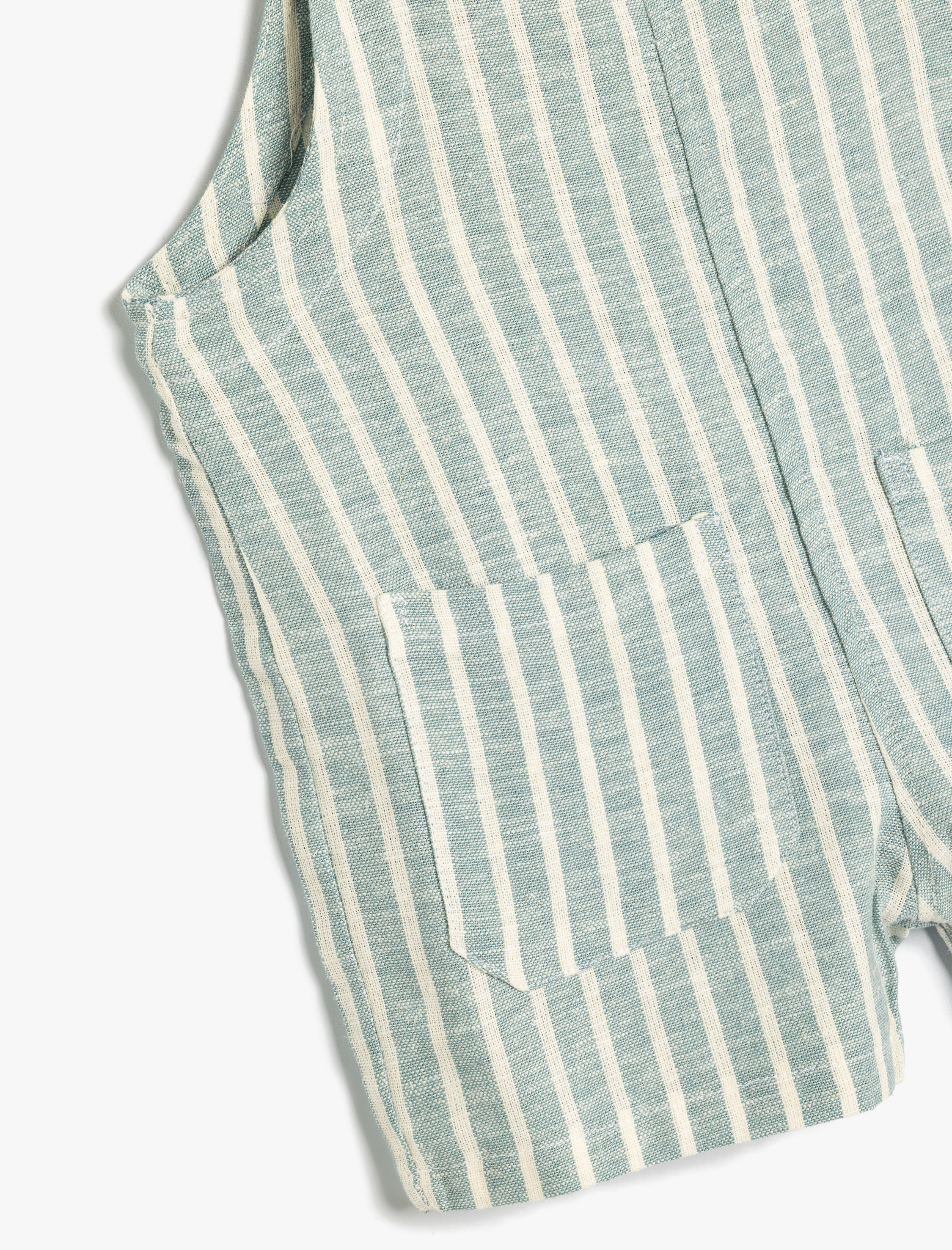  Erkek Bebek Keten Kısa Tulum Ayarlanabilir Askılı Cep Detaylı