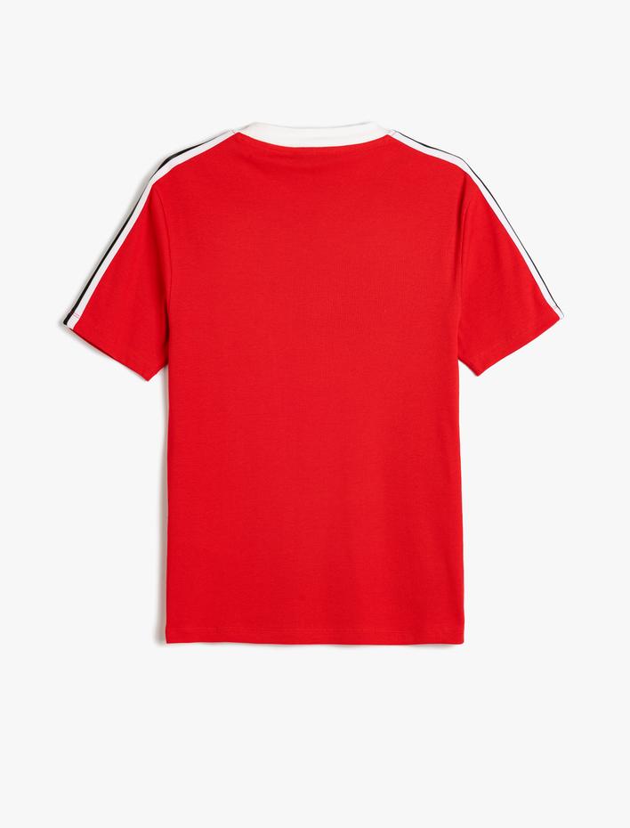  Kısa Kollu Tişört Dokulu Bisiklet Yaka Dar Kalıp Şerit Detaylı Pamuk Karışımlı