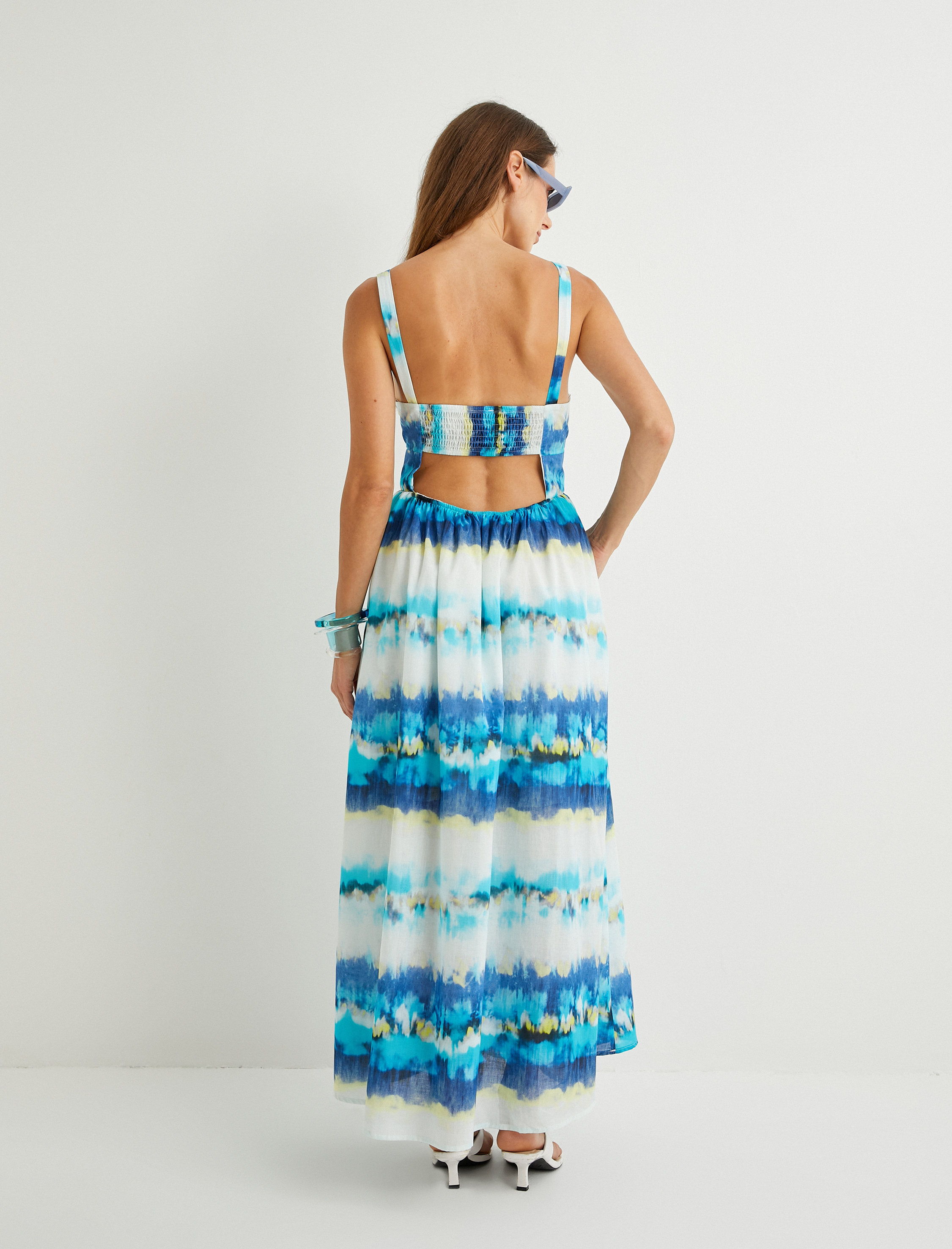 Koton X Şahika Ercümen - Midi Askılı Kloş Elbise Astarlı Arkası Pencere Detaylı