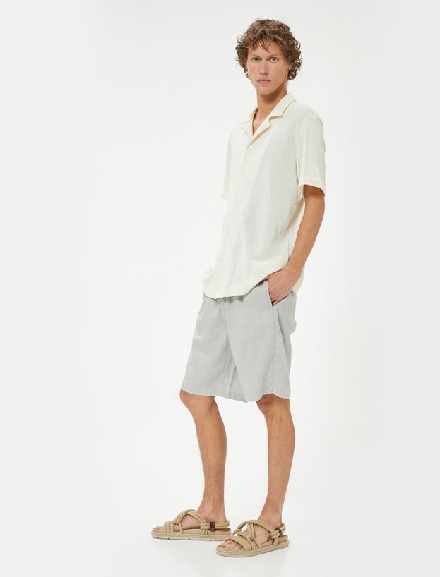 Oversize Şort Keten Bermuda Beli Bağcıklı Cep Detaylı_0