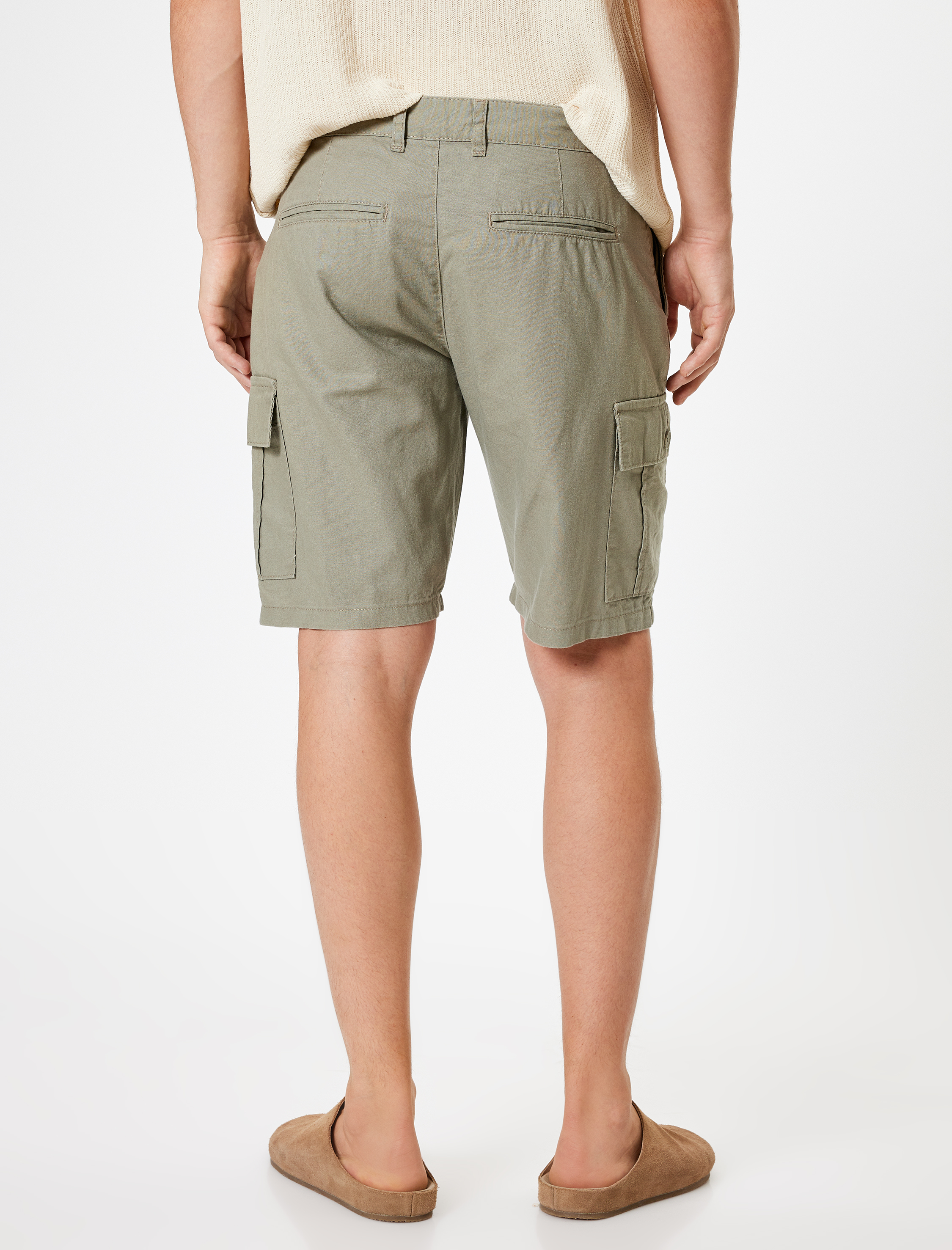   Keten Şort Kargo Cep Detaylı Bermuda