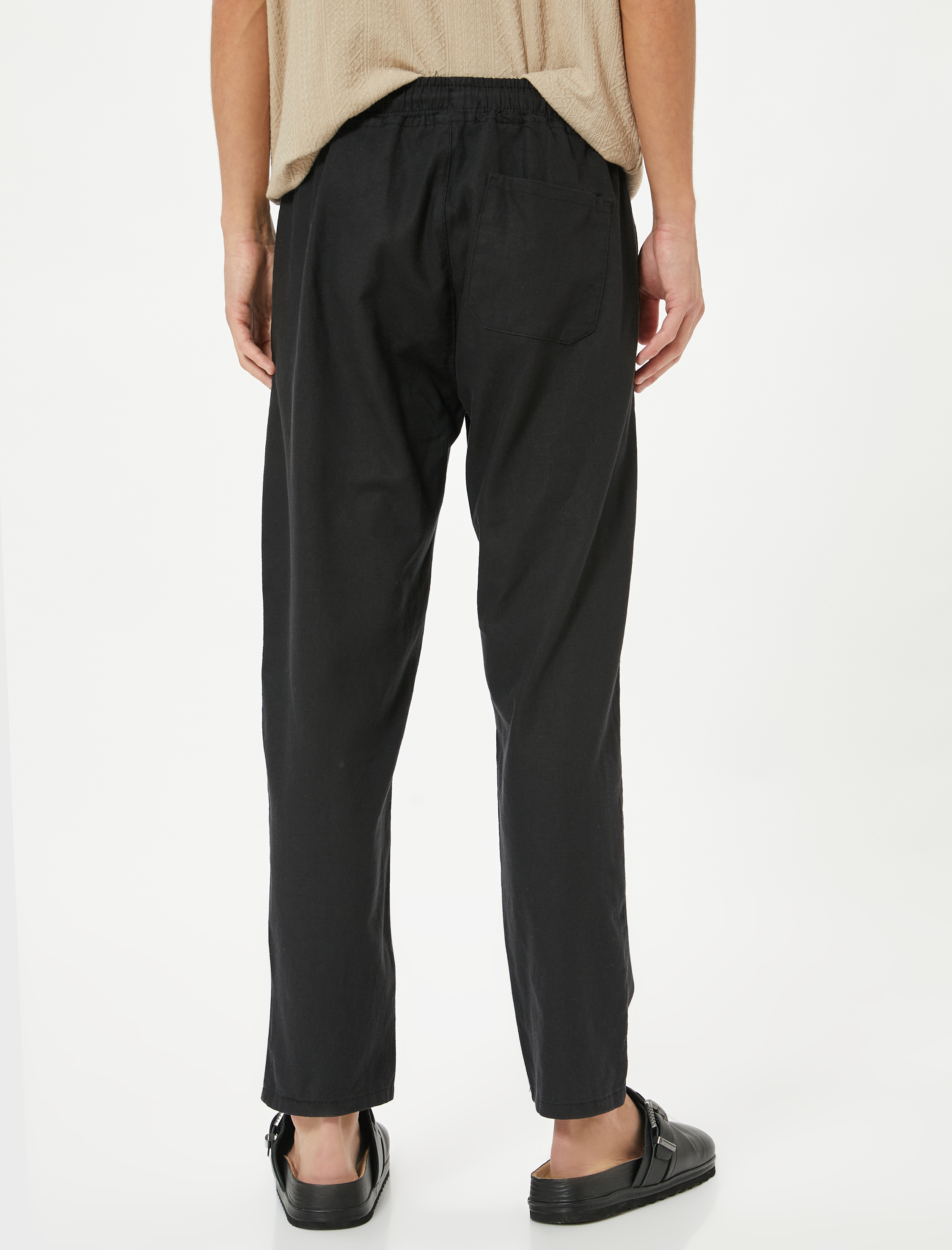   Keten Pantolon Beli Lastikli Cep Detaylı