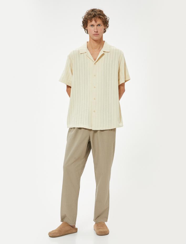  Keten Pantolon Beli Lastikli Cep Detaylı