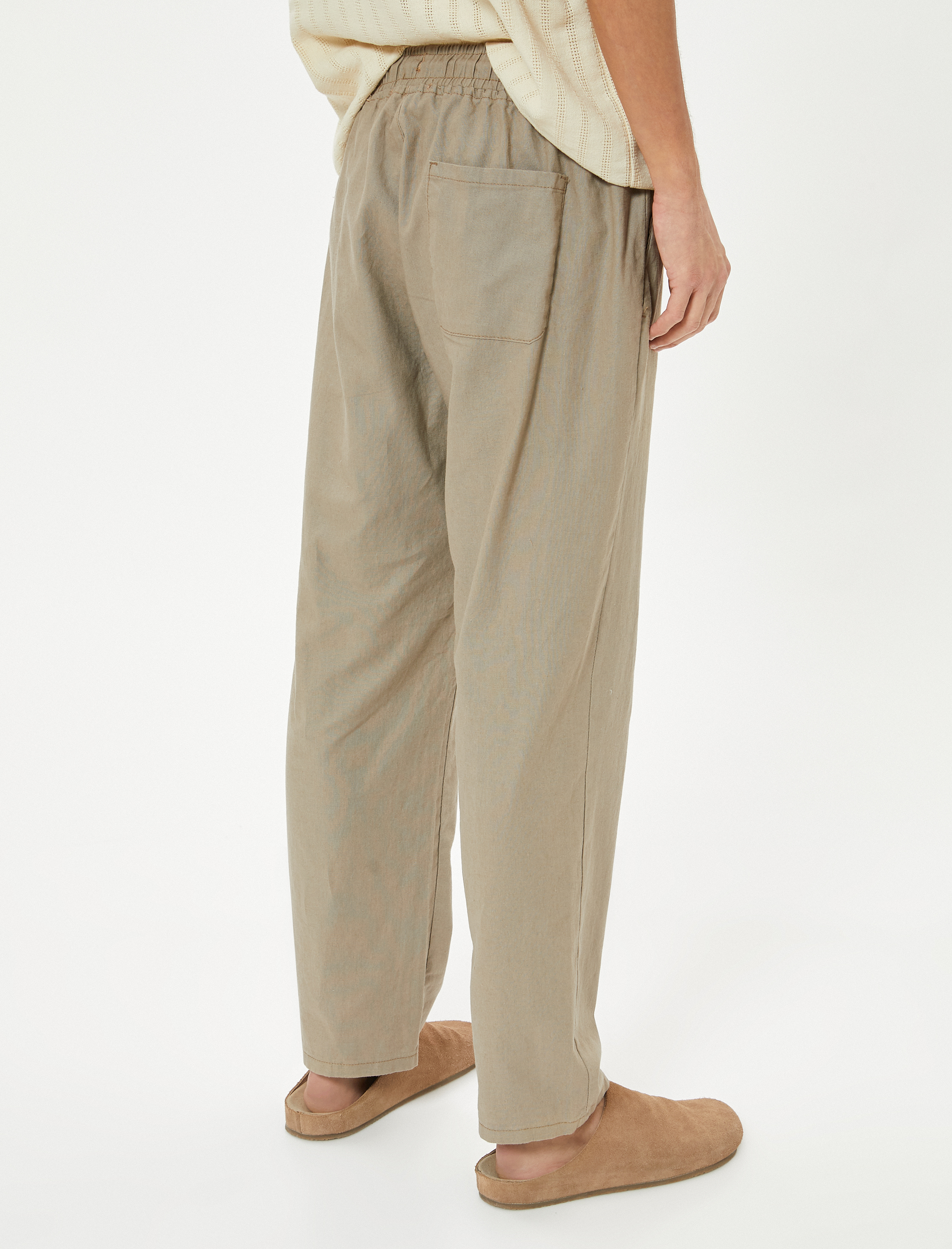   Keten Pantolon Beli Lastikli Cep Detaylı