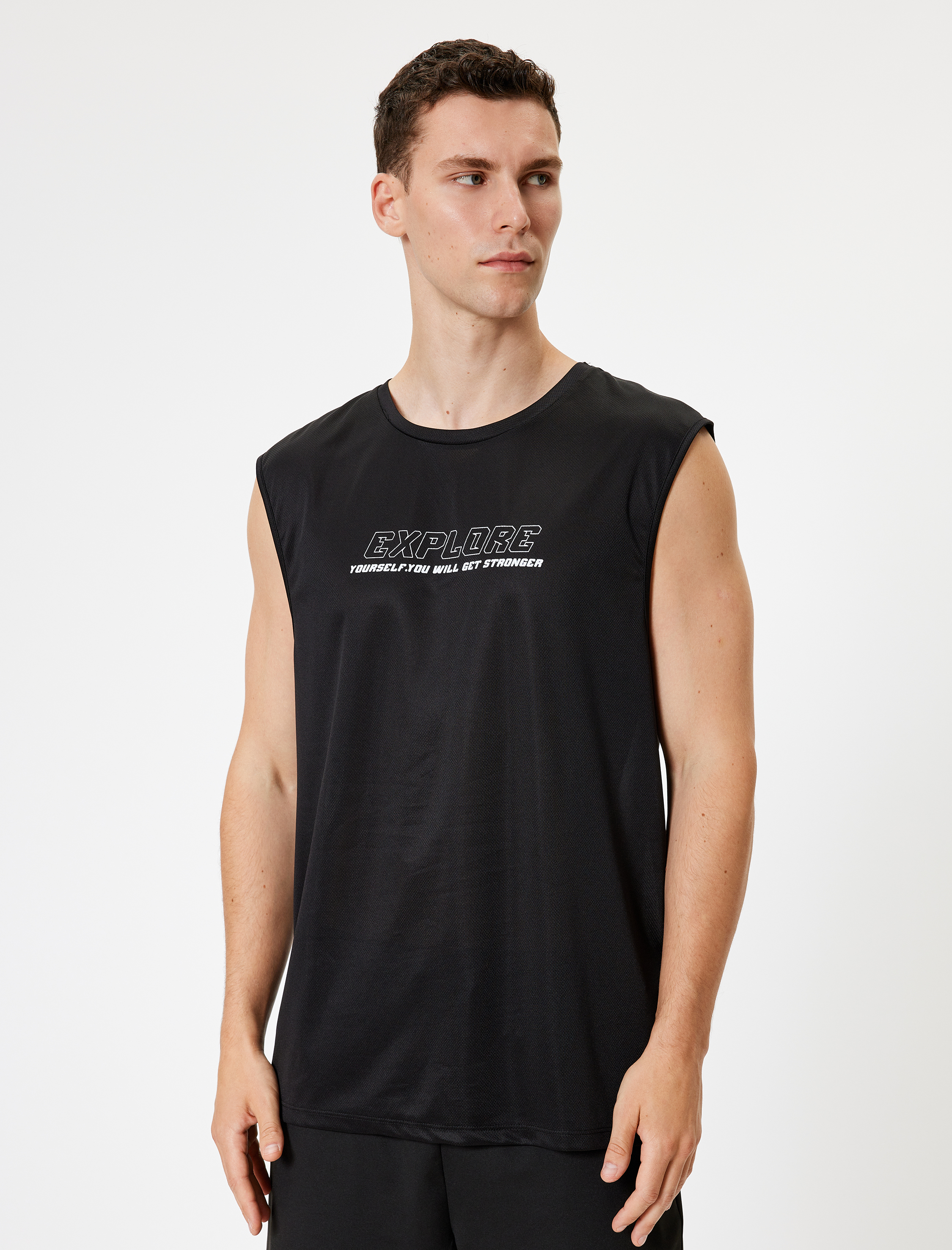   Sporcu Atleti Slogan Baskılı Kolsuz Bisiklet Yaka