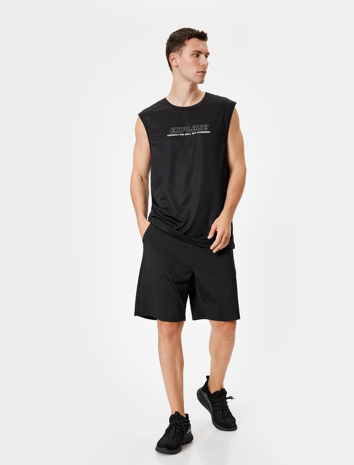  Sporcu Atleti Slogan Baskılı Kolsuz Bisiklet Yaka