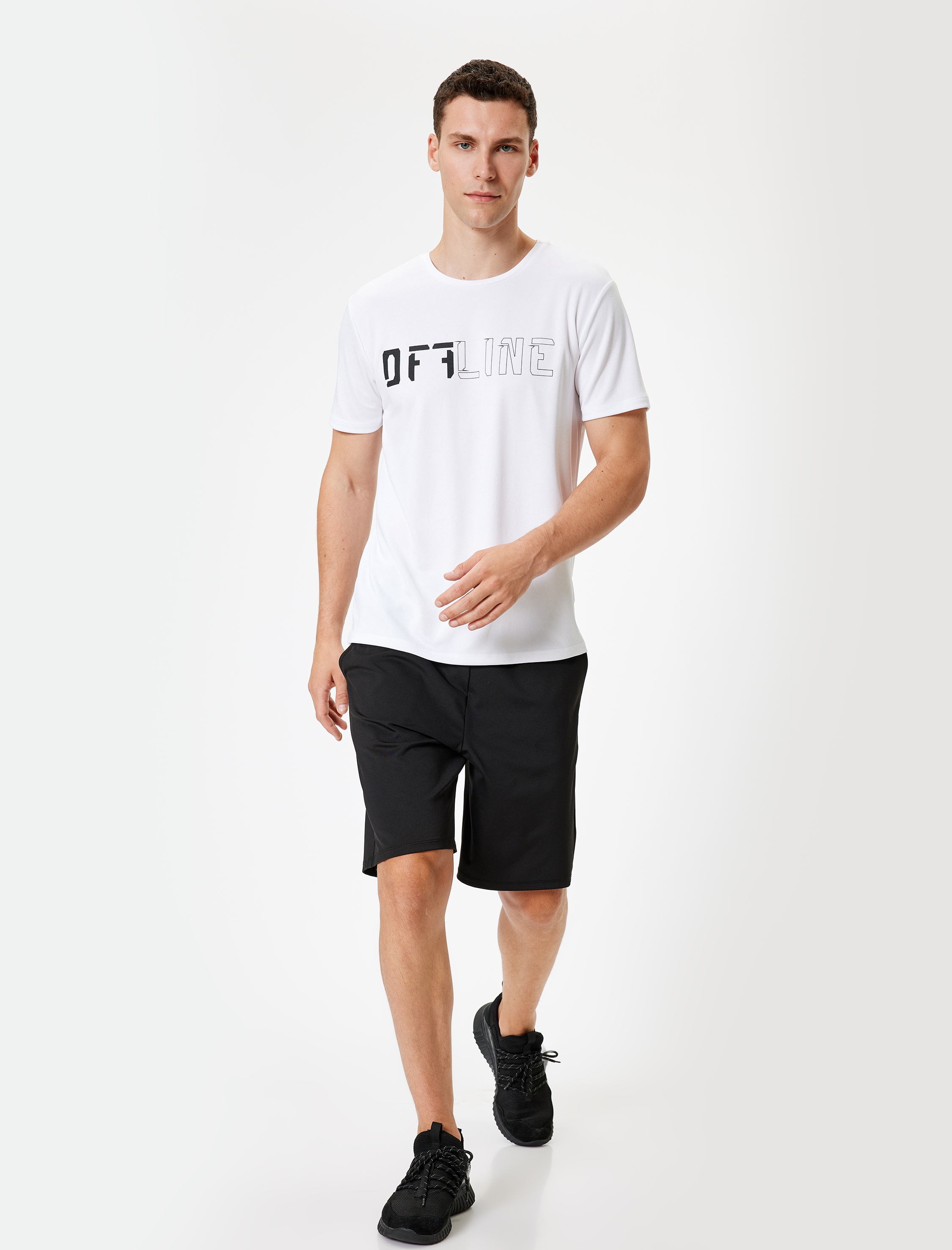   Slogan Baskılı Kısa Kollu Bisiklet Yaka Spor Tişört