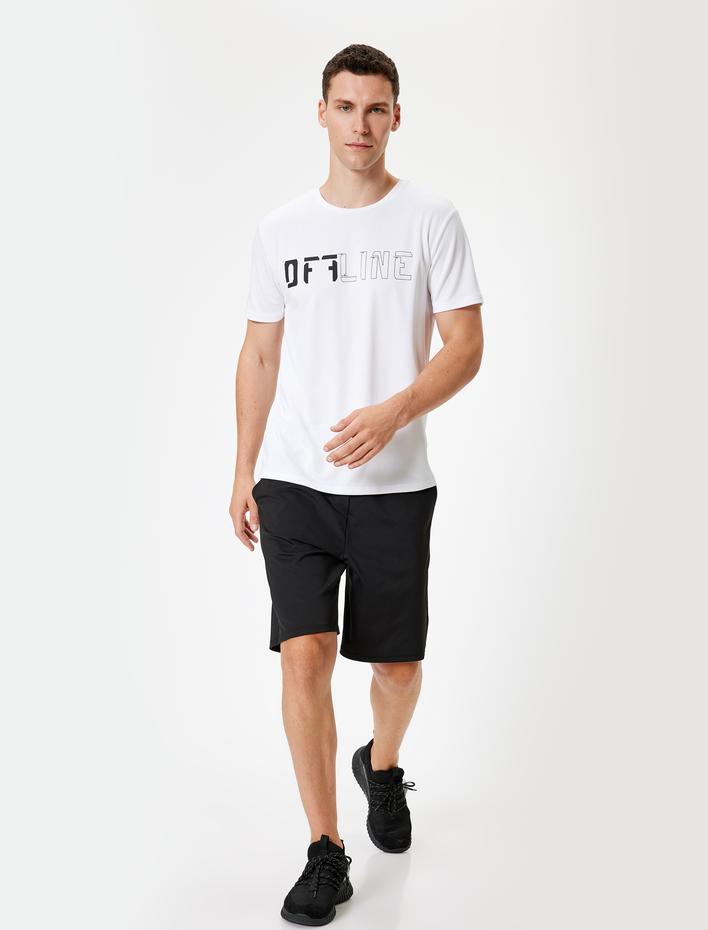  Slogan Baskılı Kısa Kollu Bisiklet Yaka Spor Tişört