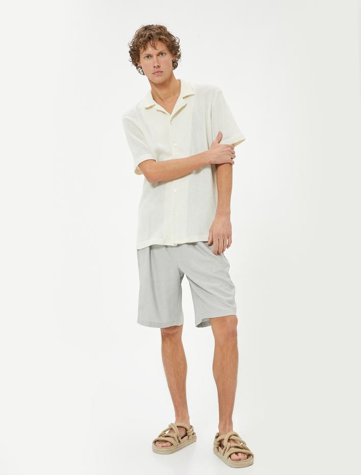  Oversize Şort Keten Bermuda Beli Bağcıklı Cep Detaylı