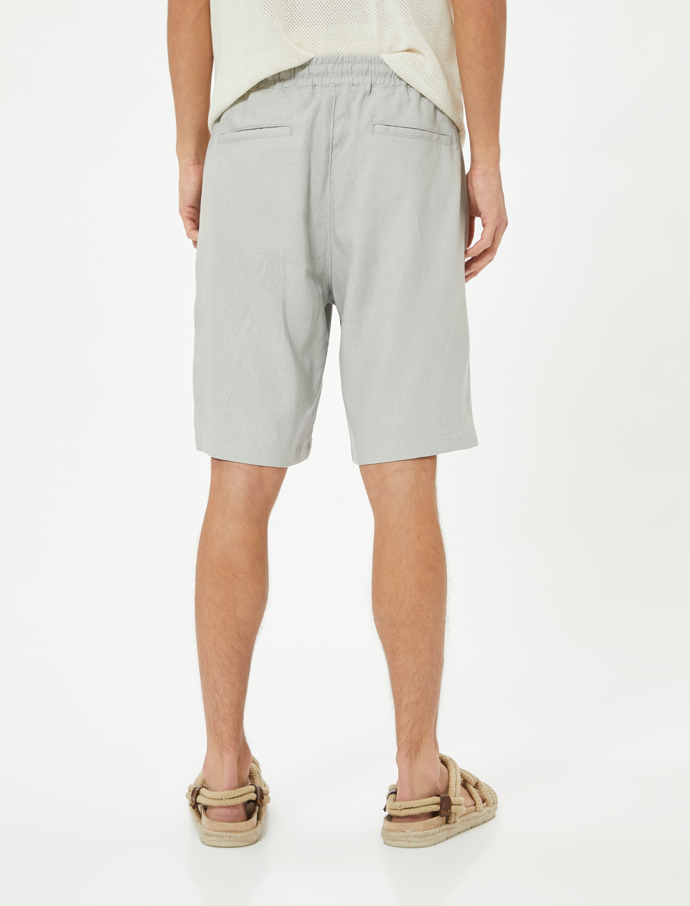   Oversize Şort Keten Bermuda Beli Bağcıklı Cep Detaylı