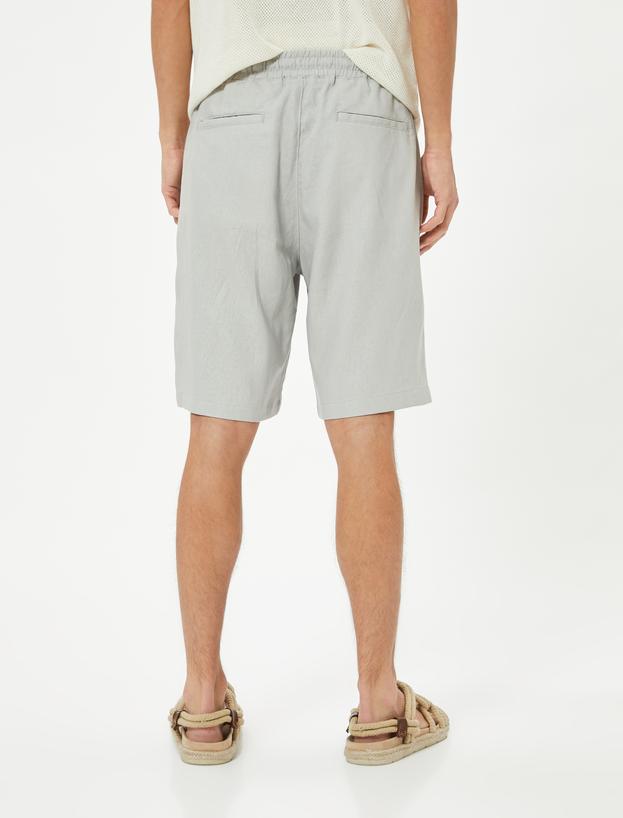 Oversize Şort Keten Bermuda Beli Bağcıklı Cep Detaylı_3