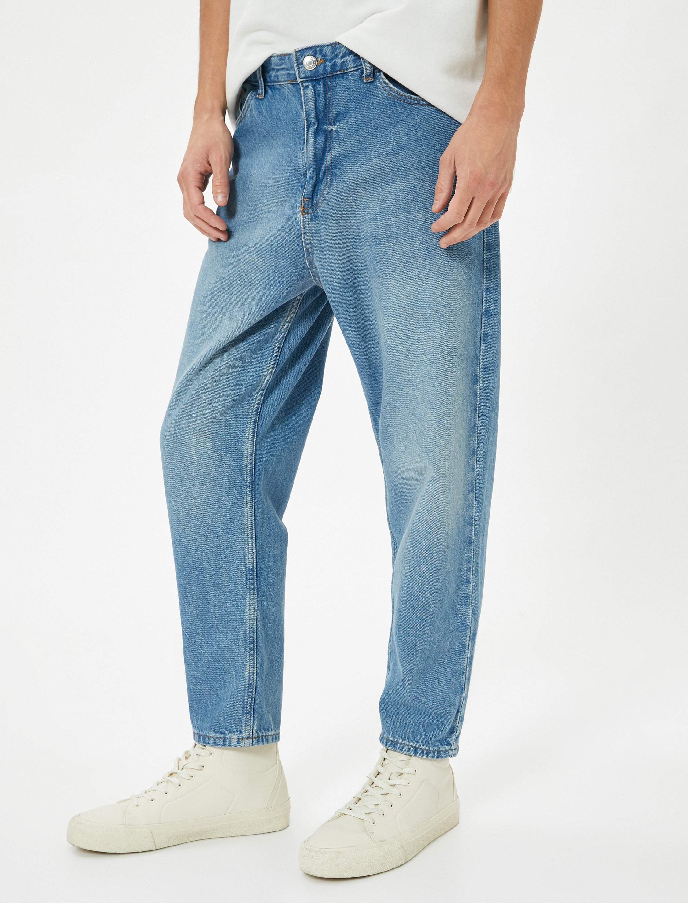   Düğmeli Standart Bel Pamuklu Loose Fit Kot Pantolon - Steve Jean