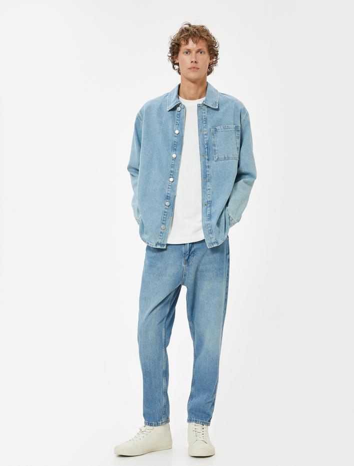  Düğmeli Standart Bel Pamuklu Loose Fit Kot Pantolon - Steve Jean