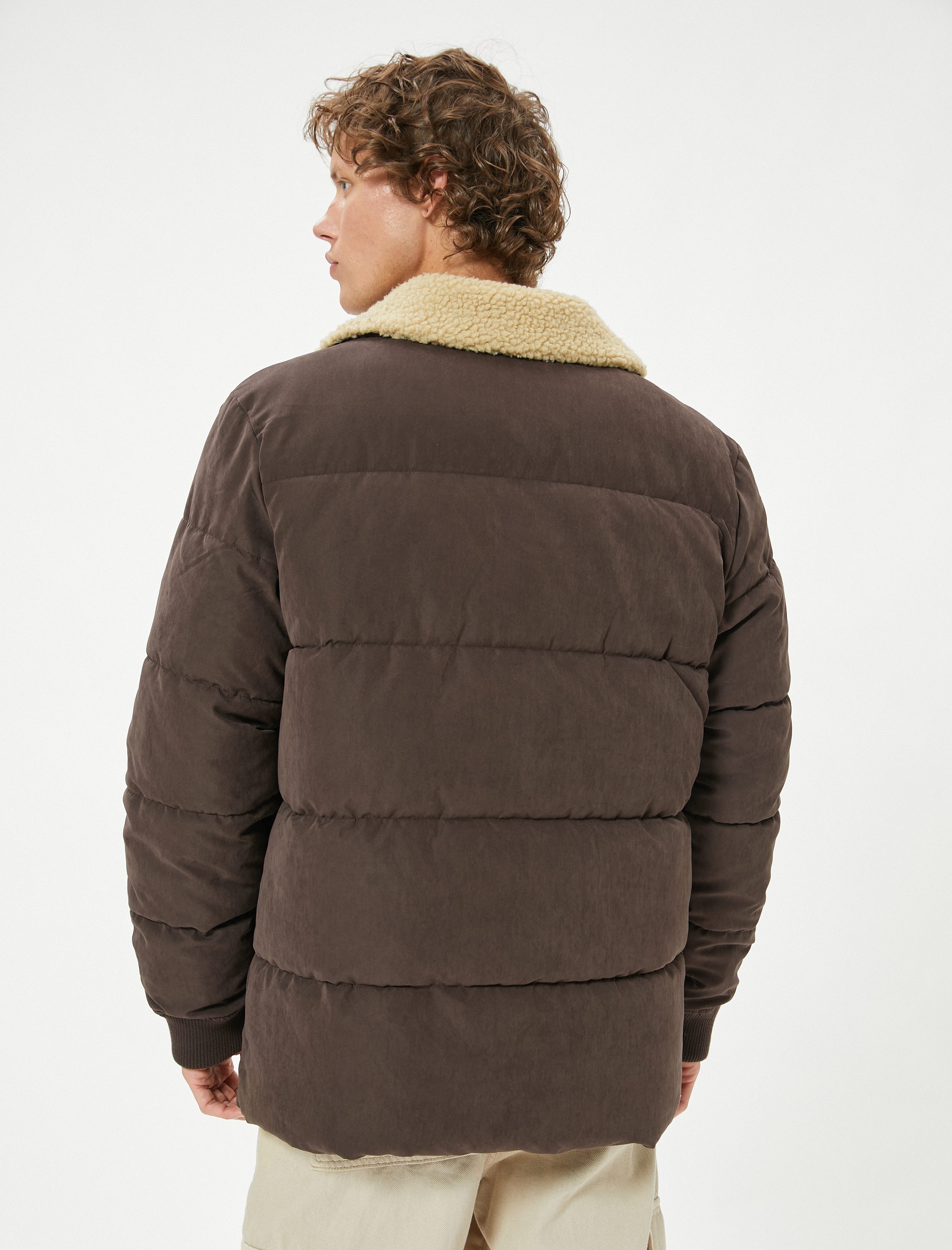   Slim Fit Şişme Mont Peluş Yaka Detaylı Fermuarlı