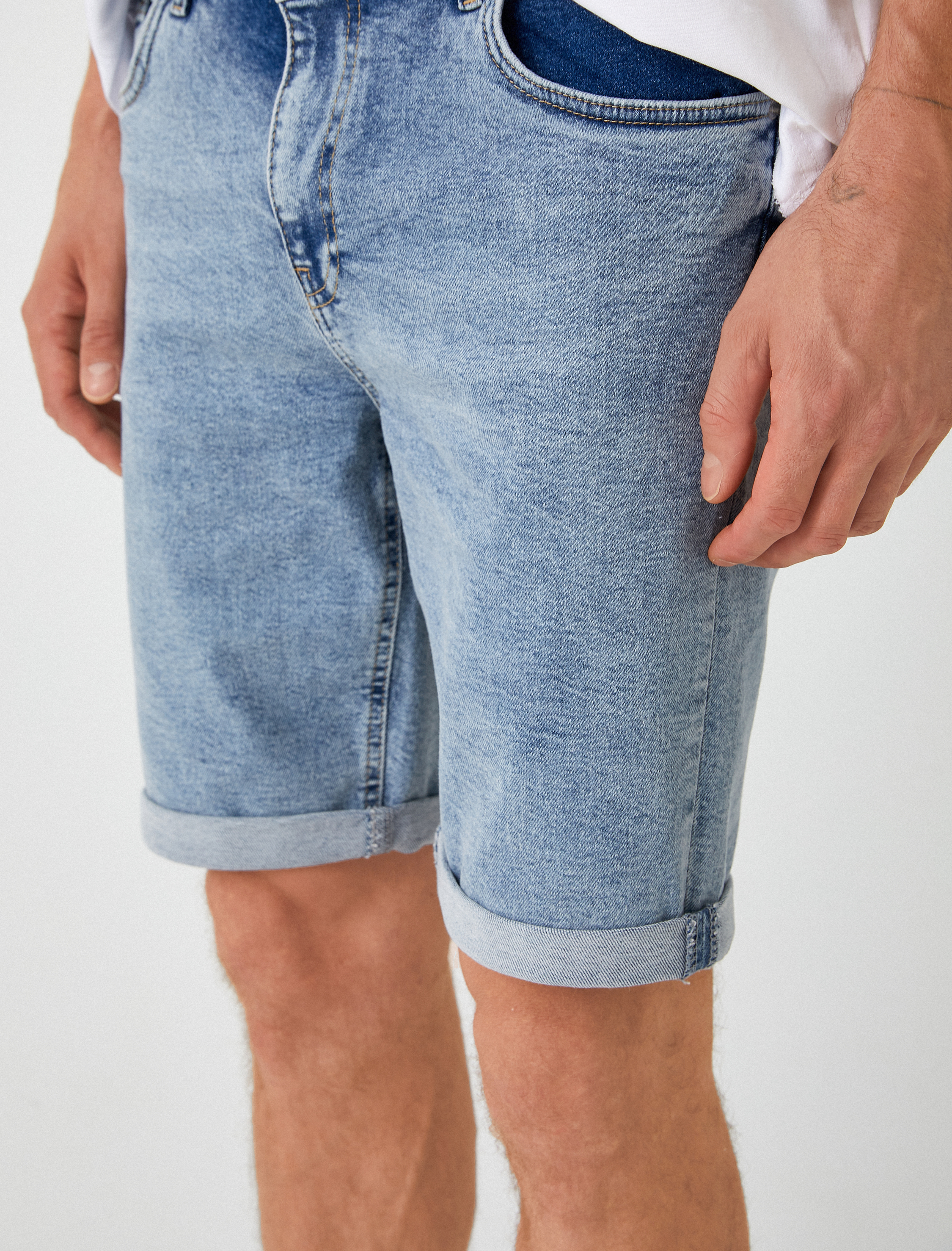   Slim Fit Kot Şort Bermuda Cep Detaylı Pamuklu