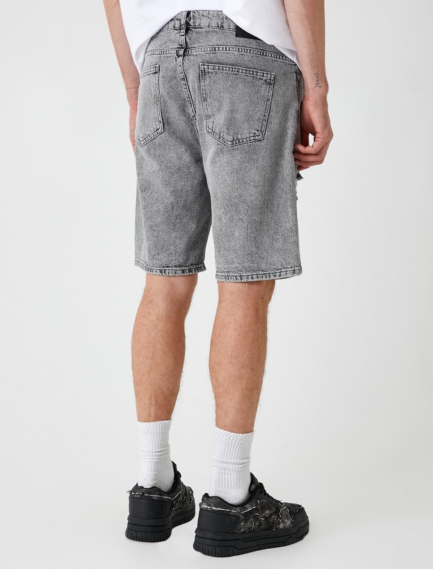 Oversize Kot Şort Bermuda Cepli Yıpratma Detaylı_3