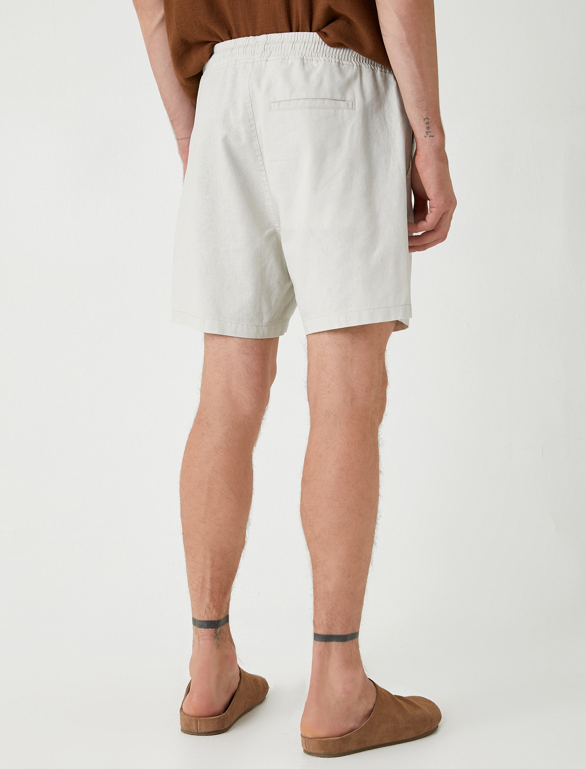 Bermuda Şort Pamuk Keten Karışımlı Beli Bağcıklı Cep Detaylı