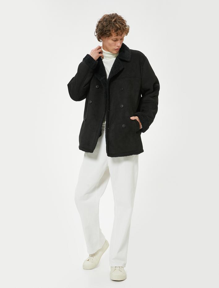  Slim Fit Mont Süet Görünümlü İçi Peluşlu Düğmeli