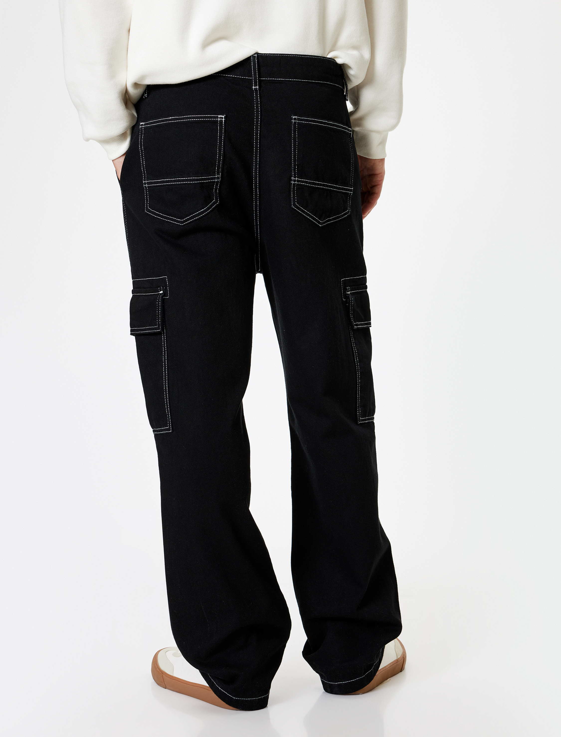   Oversize Cep Detaylı Pamuklu Kargo Kot Pantolon