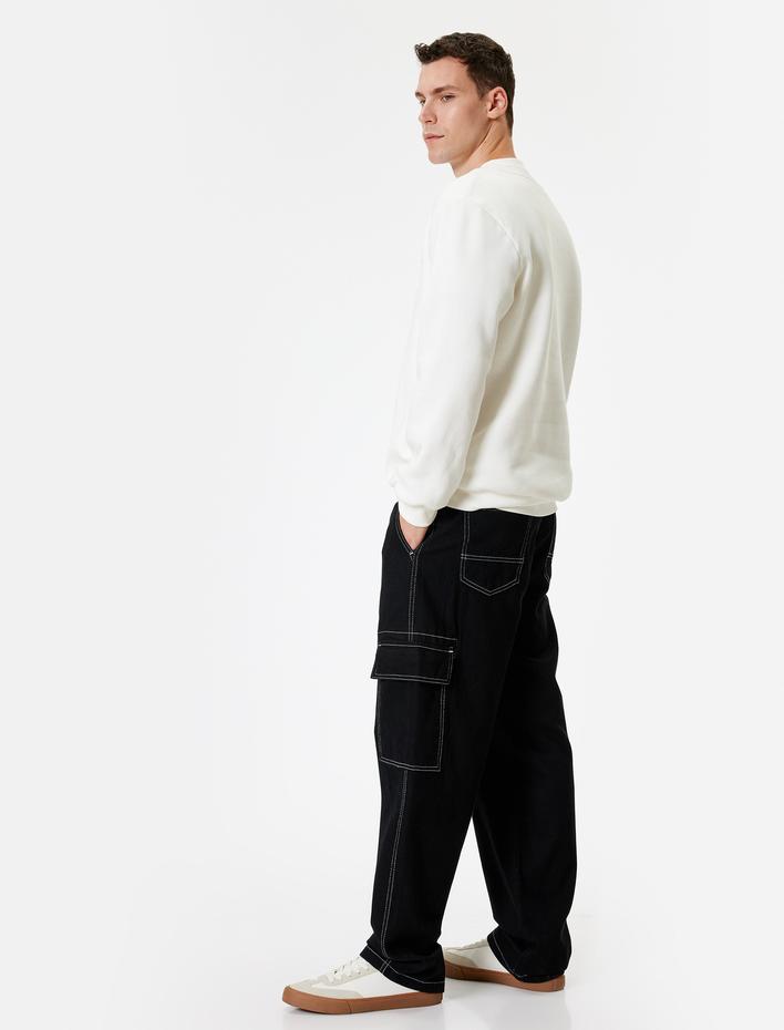  Oversize Cep Detaylı Pamuklu Kargo Kot Pantolon