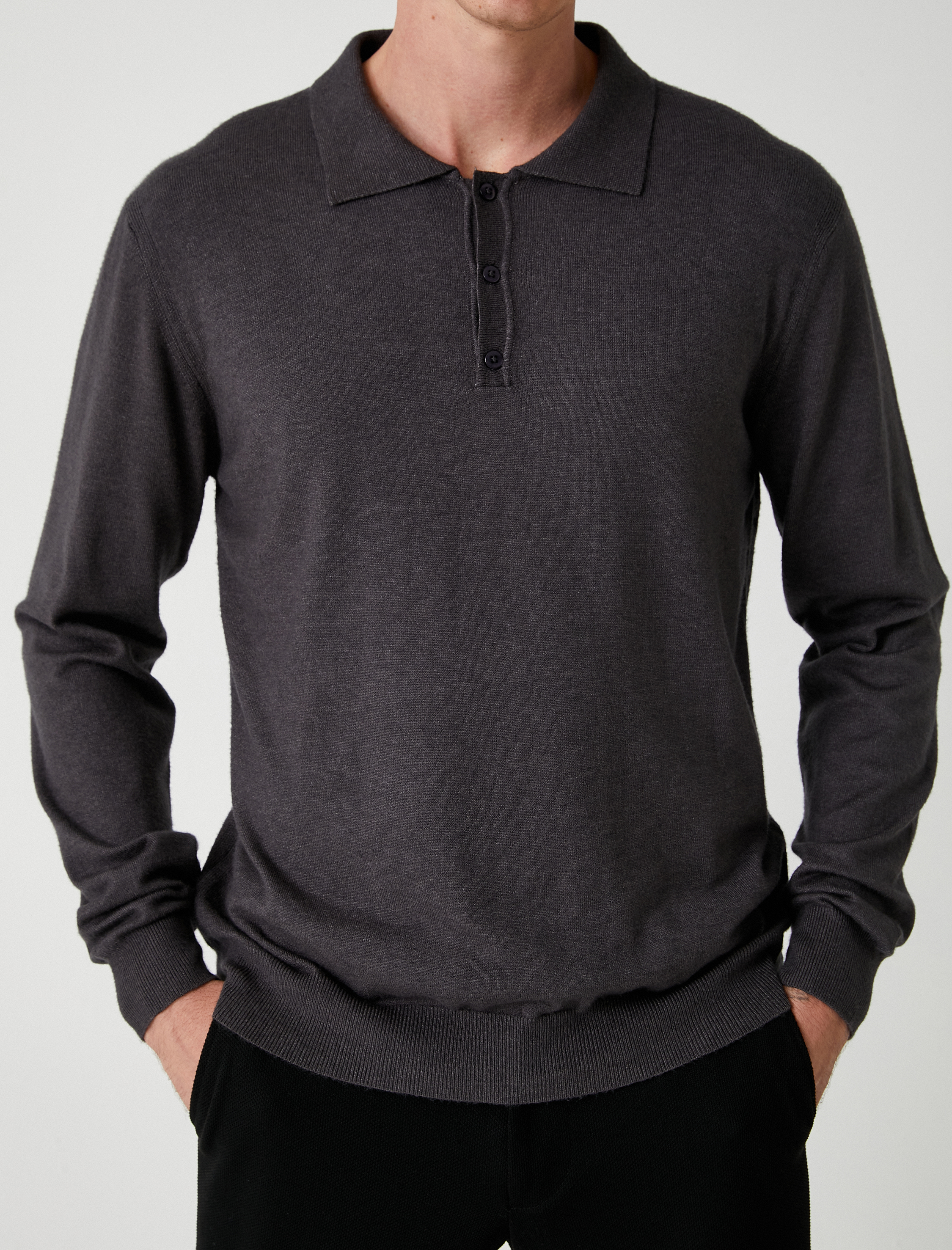   Polo Yaka Kazak Triko Basic Uzun Kollu Düğmeli