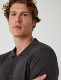 Polo Yaka Kazak Triko Basic Uzun Kollu Düğmeli