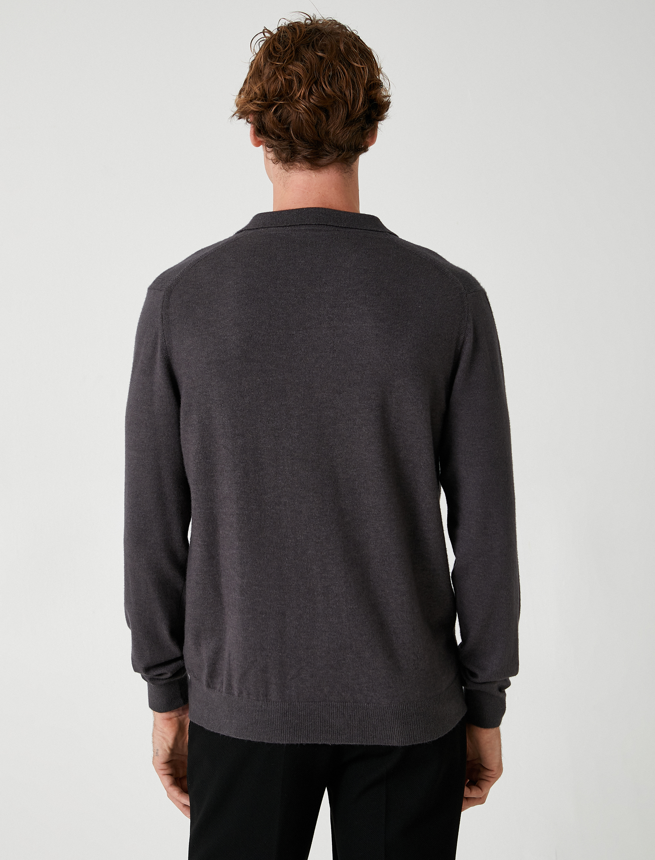   Polo Yaka Kazak Triko Basic Uzun Kollu Düğmeli