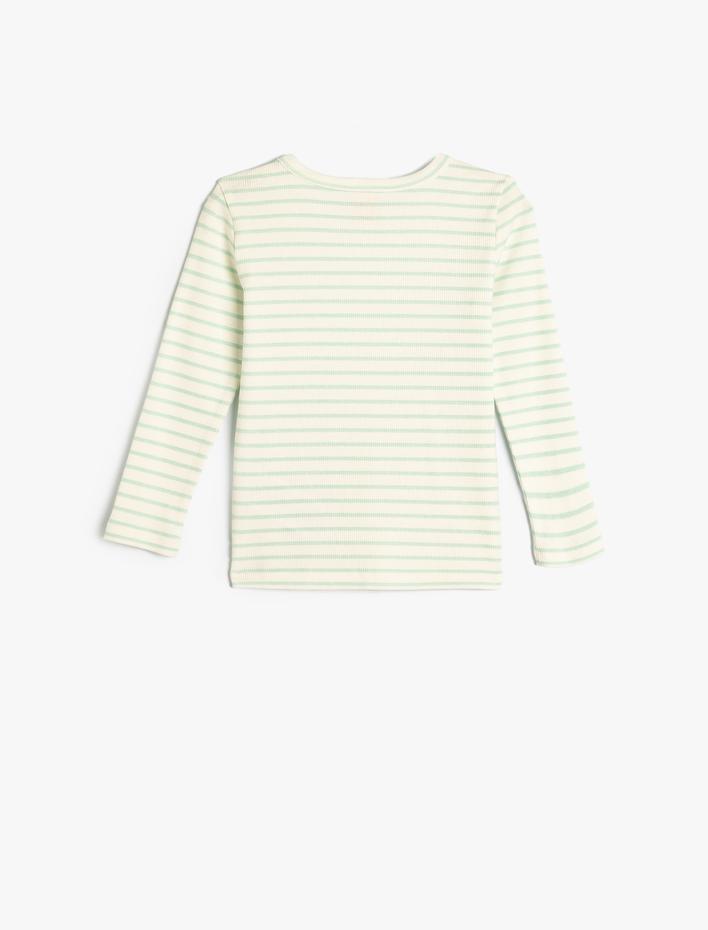 Kız Bebek Uzun Kollu Bisiklet Yaka Pamuklu Ribanalı Çizgili Tişört