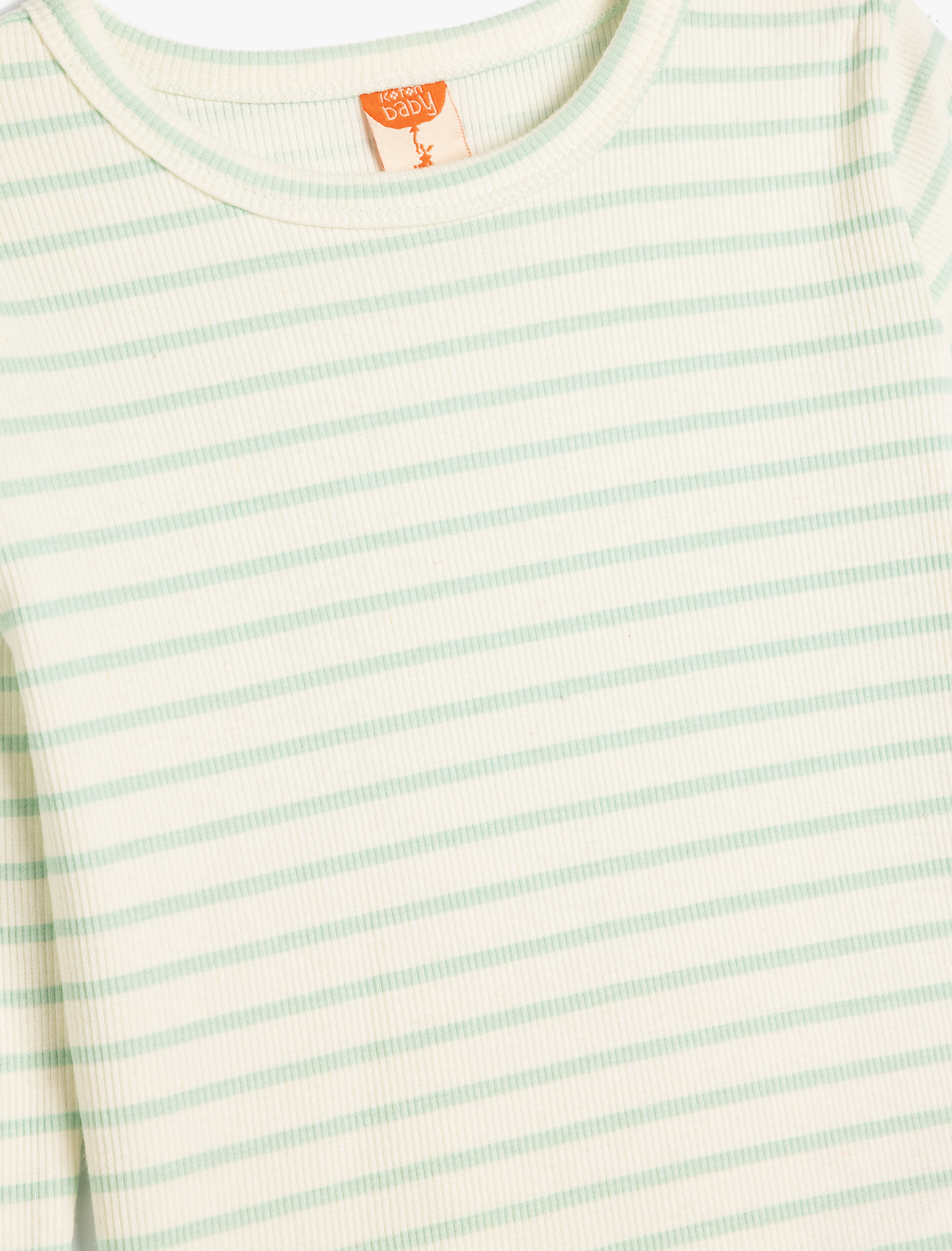  Kız Bebek Uzun Kollu Bisiklet Yaka Pamuklu Ribanalı Çizgili Tişört