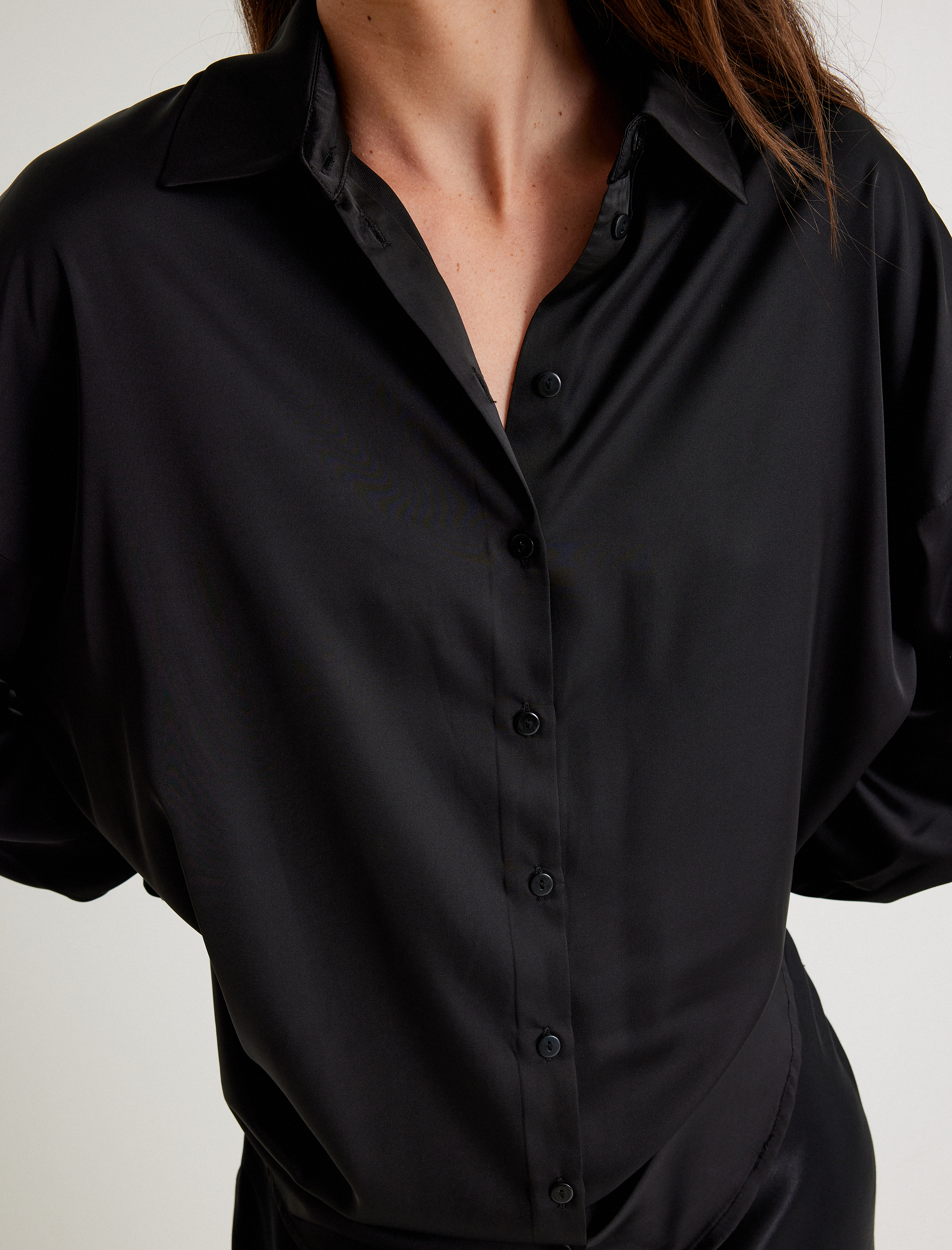   Saten Bluz Uzun Kollu Gömlek Yaka