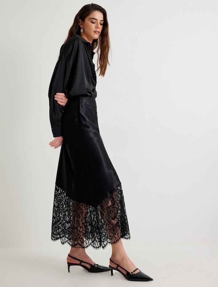  Saten Bluz Uzun Kollu Gömlek Yaka