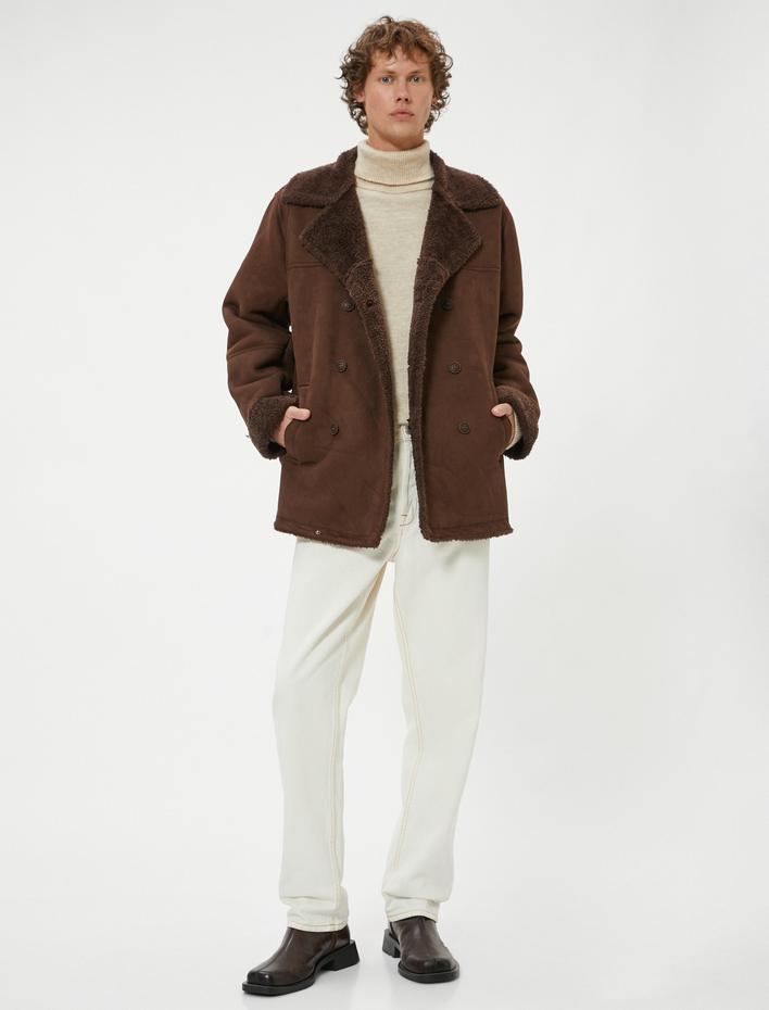  Slim Fit Mont Süet Görünümlü İçi Peluşlu Düğmeli