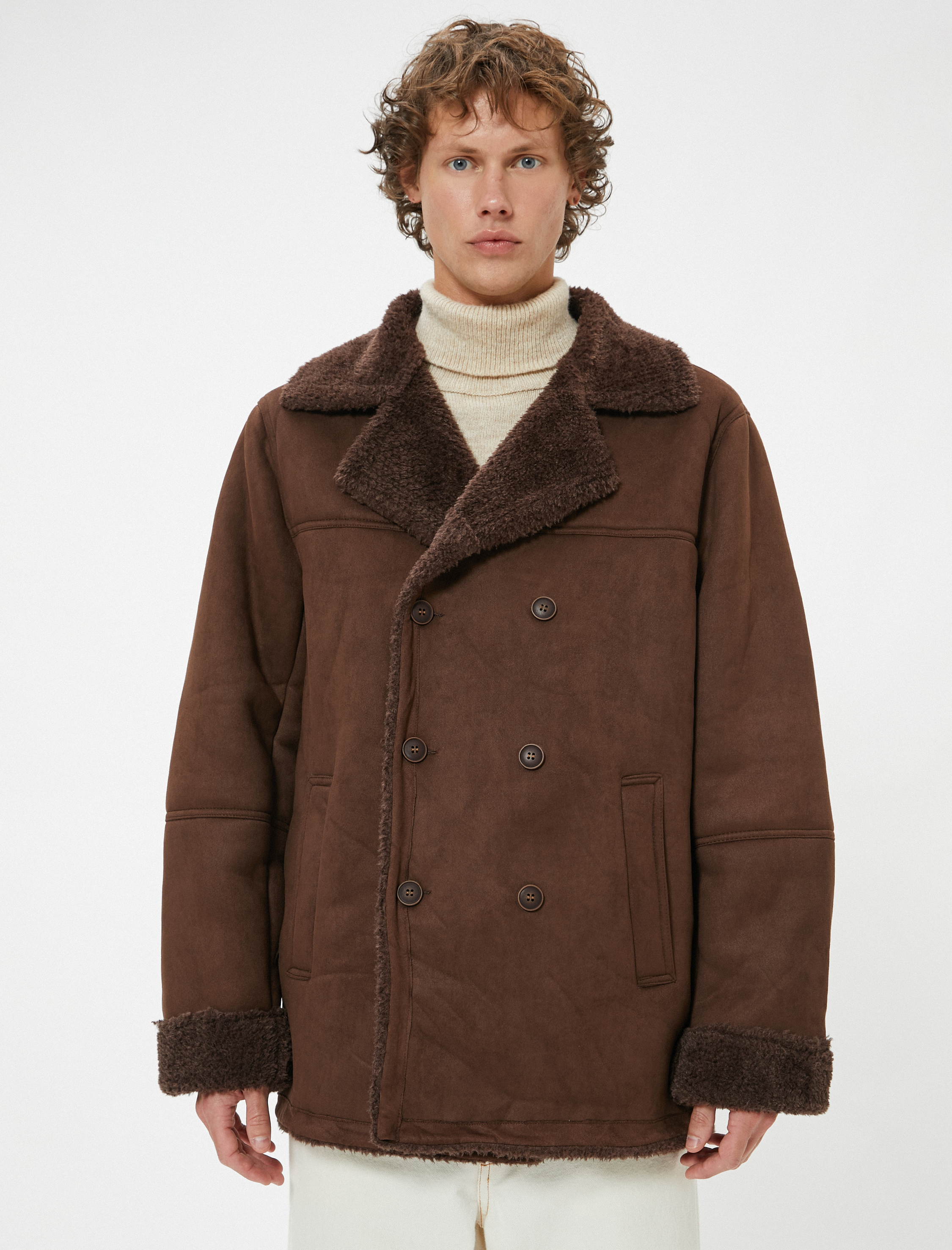 Slim Fit Mont Süet Görünümlü İçi Peluşlu Düğmeli