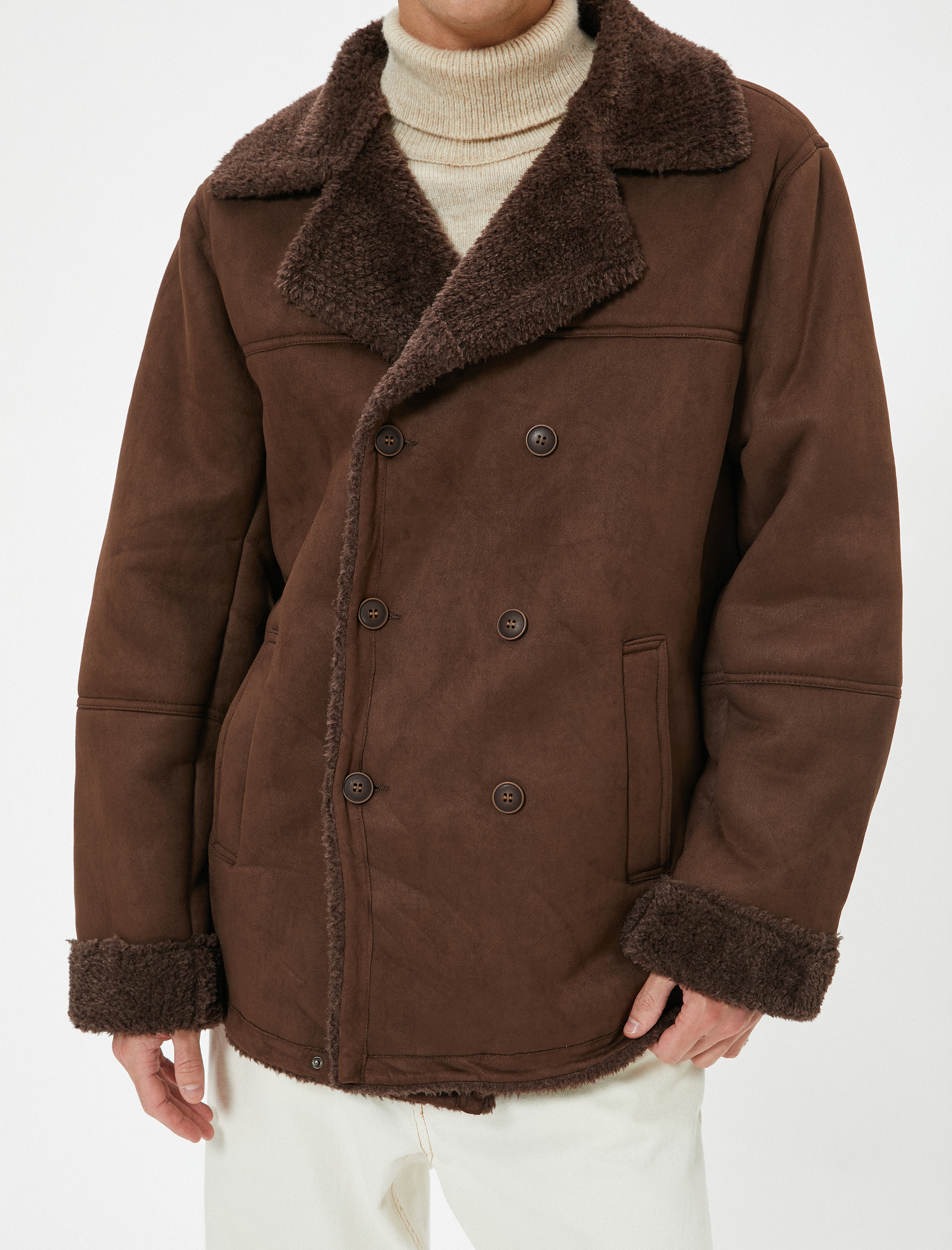 Slim Fit Mont Süet Görünümlü İçi Peluşlu Düğmeli