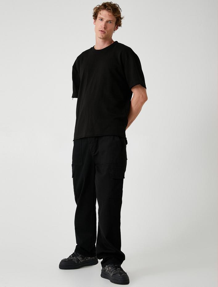  Kısa Kollu Bisiklet Yaka Pamuklu Oversize Tişört