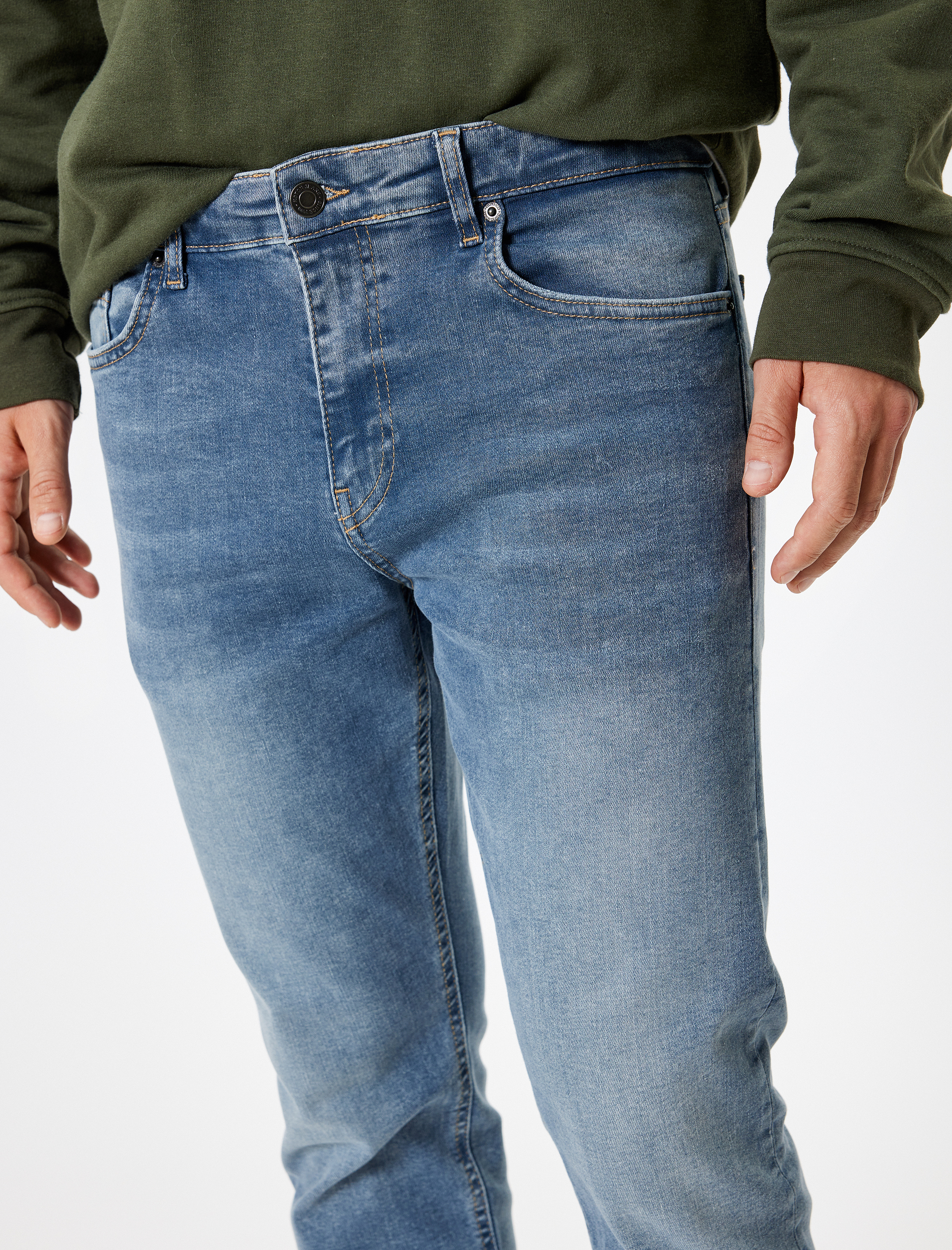   Slim Fit Kot Pantolon Düğmeli Standart Bel - Brad Jean