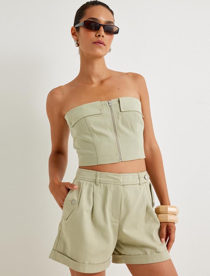  Koton X Sima Tarkan - Keten Karışımlı Mini Şort Kapaklı Cep Detaylı
