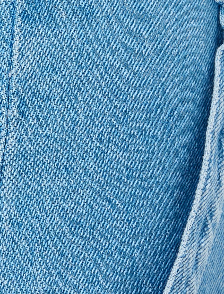   Düşük Bel Kot Pantolon Cep Detaylı Rahat Kalıp - Loose Straight Fit Jeans