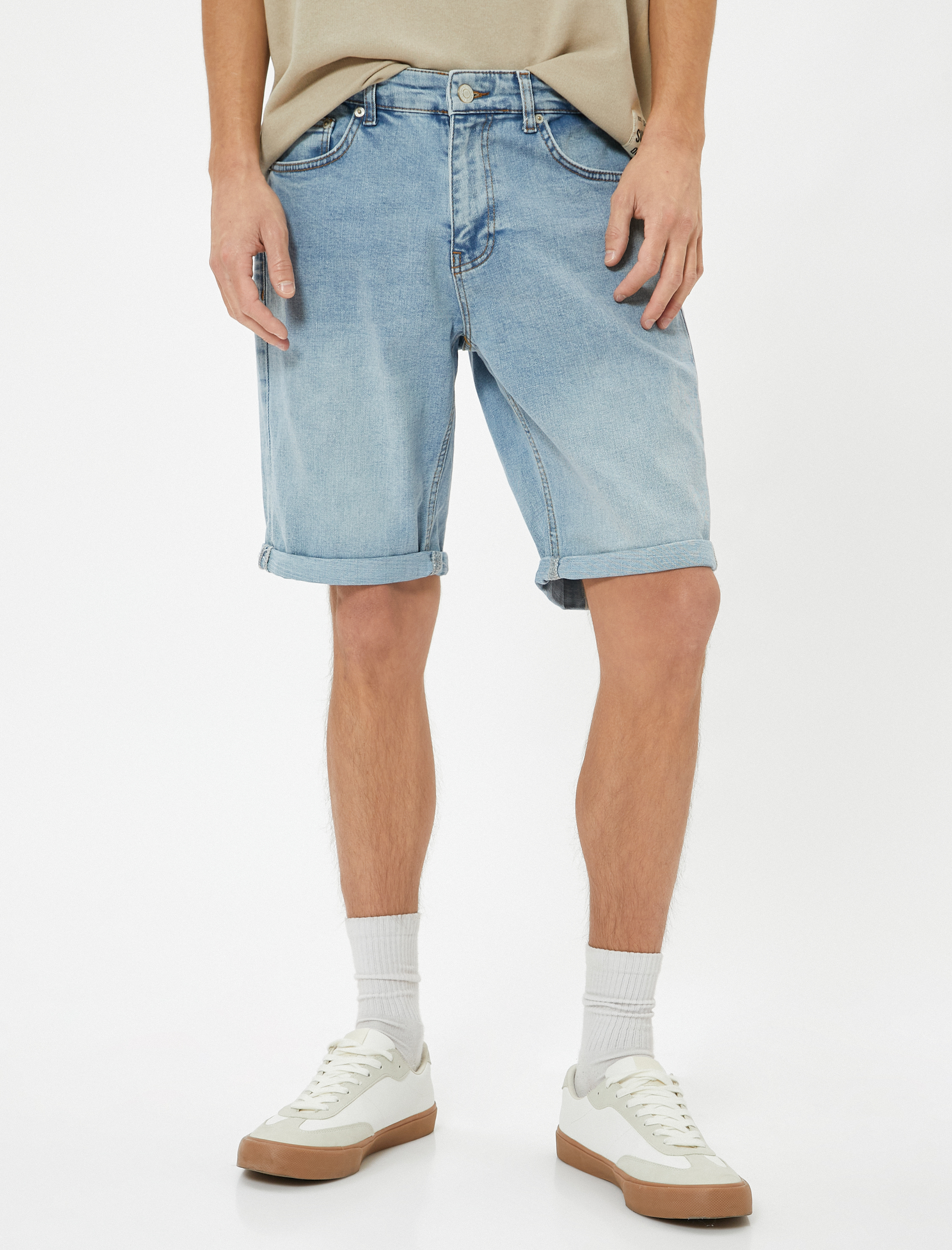 Slim Fit Kot Şort Bermuda Cep Detaylı Pamuklu