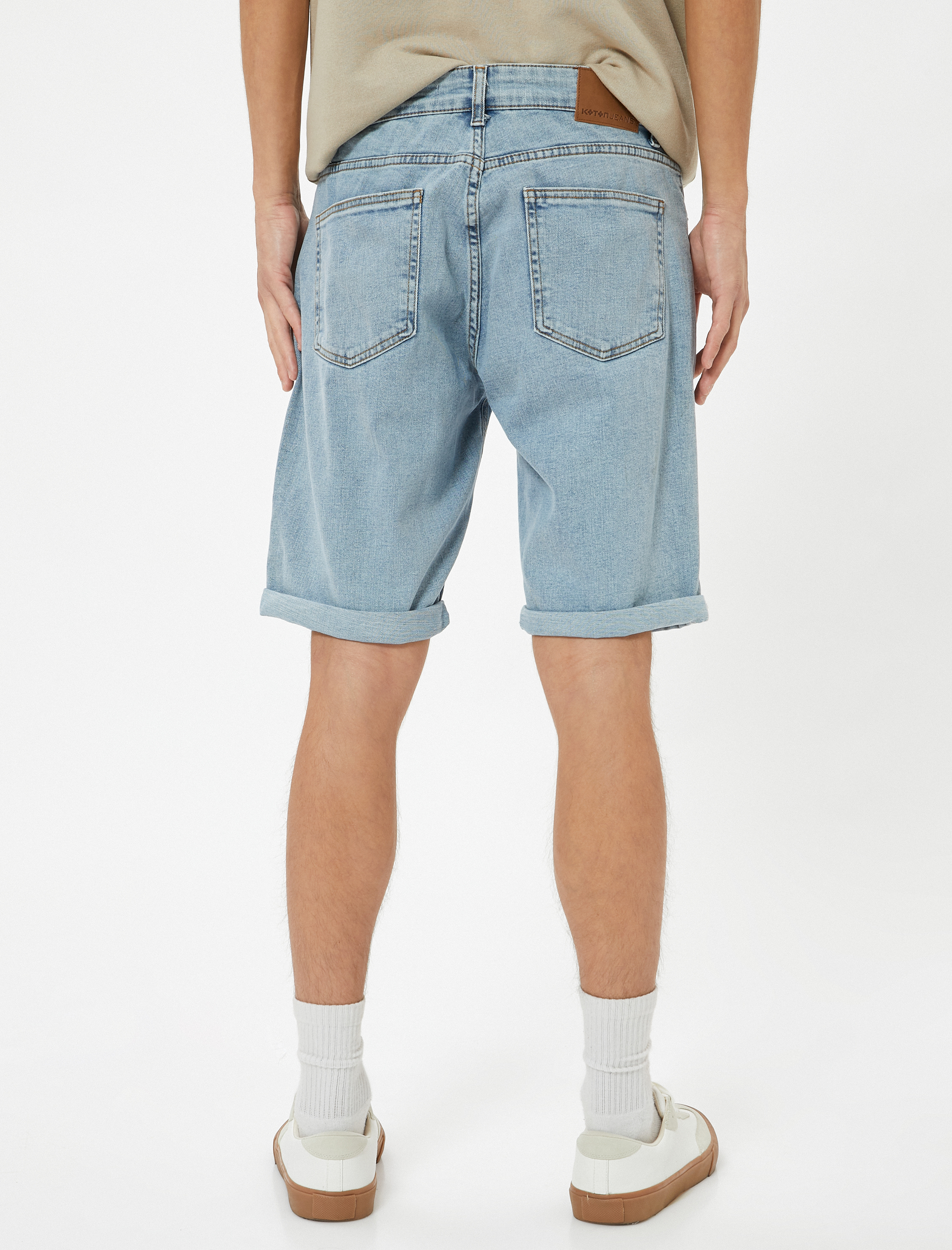 Slim Fit Kot Şort Bermuda Cep Detaylı Pamuklu