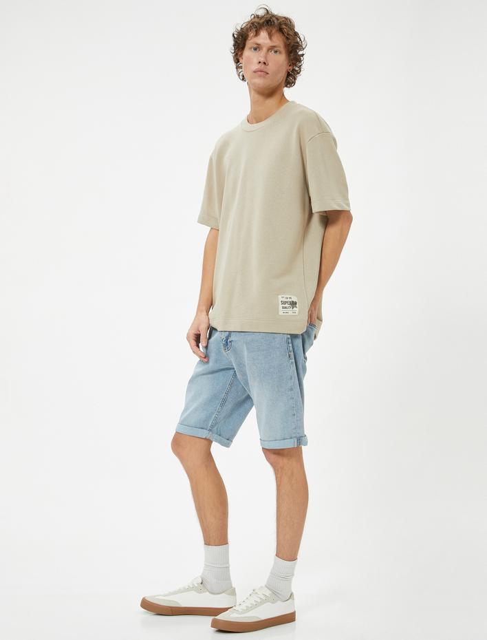  Slim Fit Kot Şort Bermuda Cep Detaylı Pamuklu