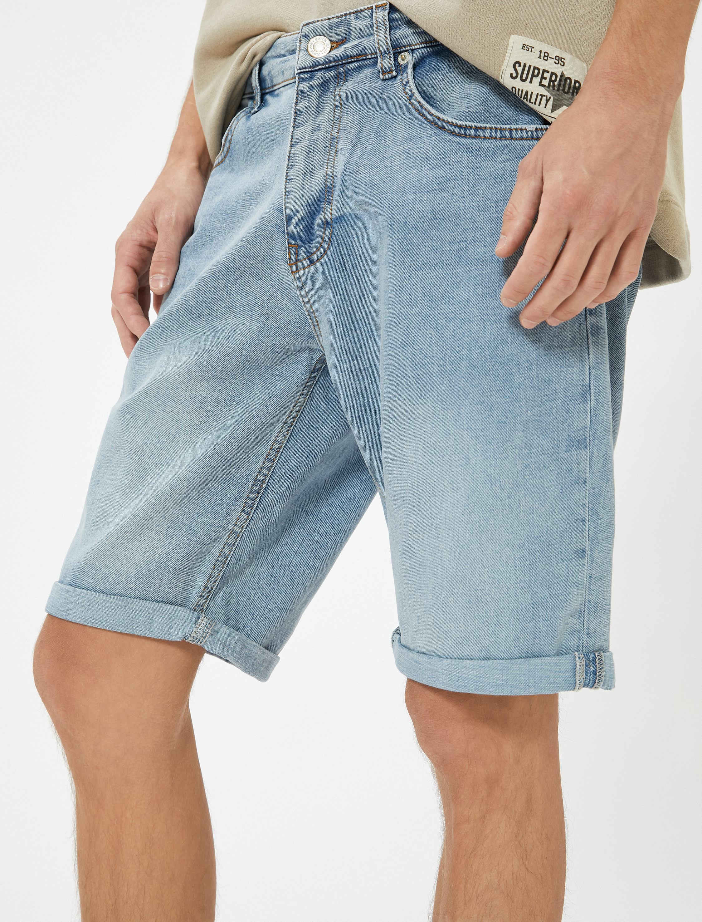 Slim Fit Kot Şort Bermuda Cep Detaylı Pamuklu