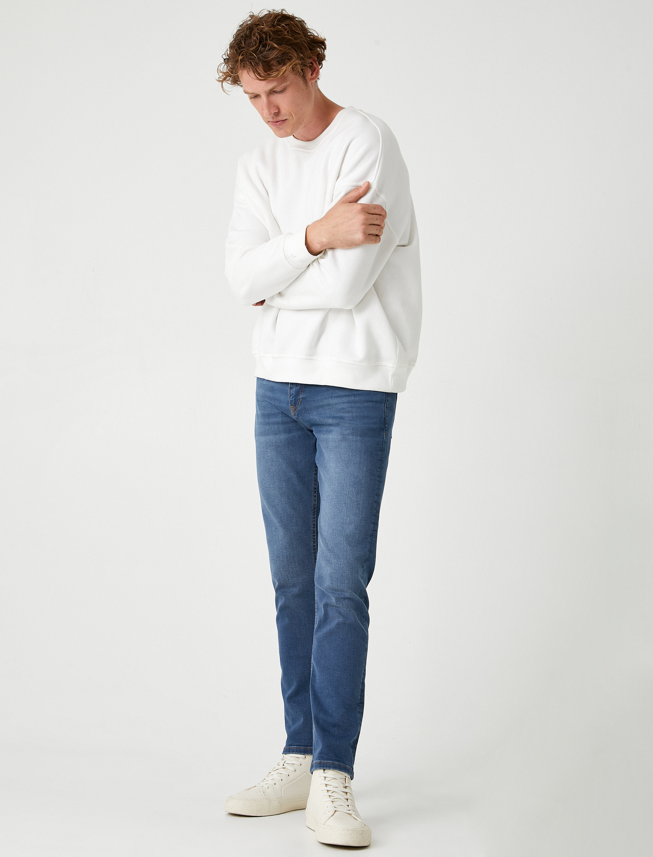   Slim Fit Kot Pantolon Düğmeli Standart Bel - Brad Jean