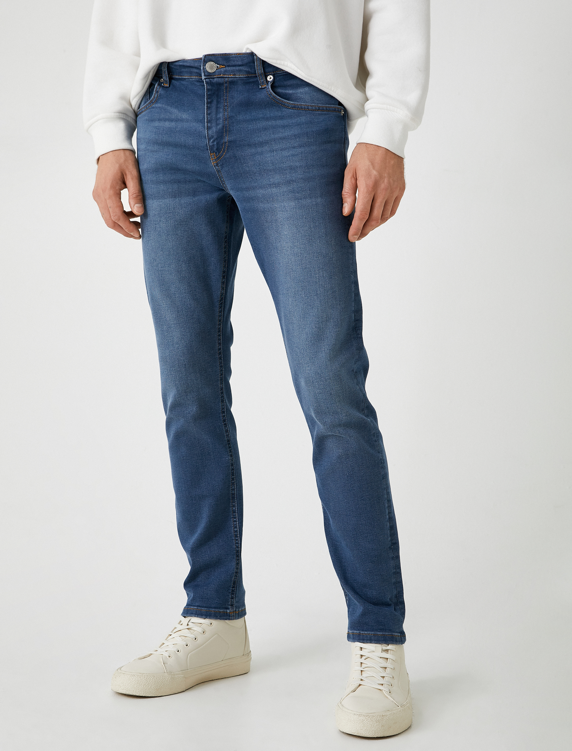   Slim Fit Kot Pantolon Düğmeli Standart Bel - Brad Jean