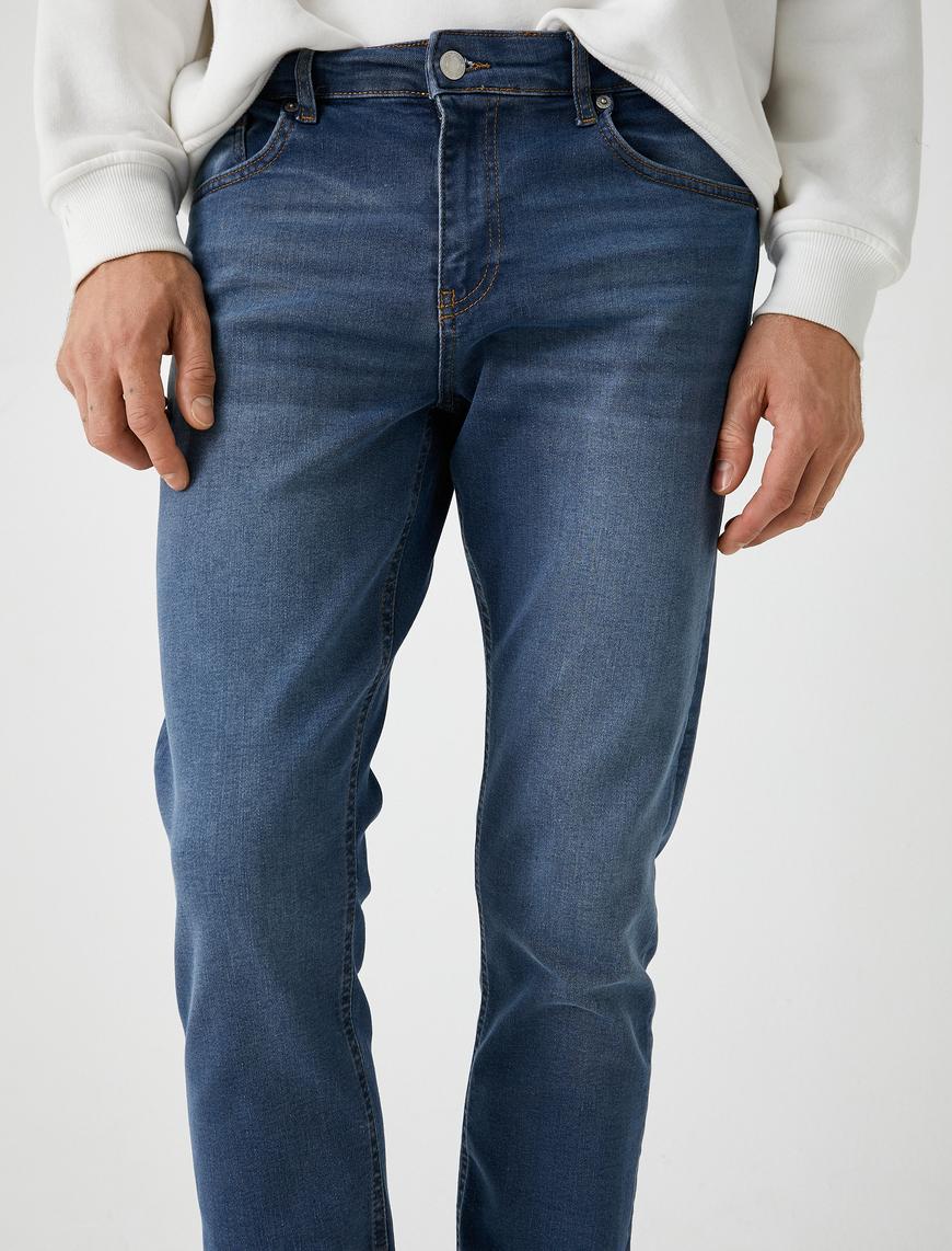   Slim Fit Kot Pantolon Düğmeli Standart Bel - Brad Jean